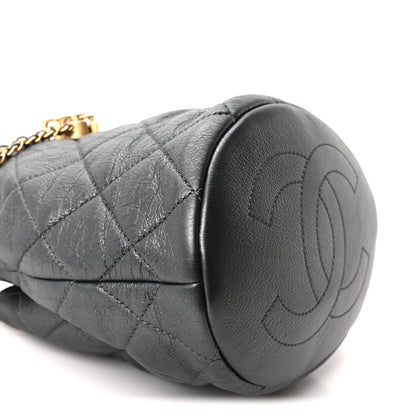 Chanel Metallic Lambskin Quilted Pearl Crown Drawstring Bag Anthracite 9 of 11