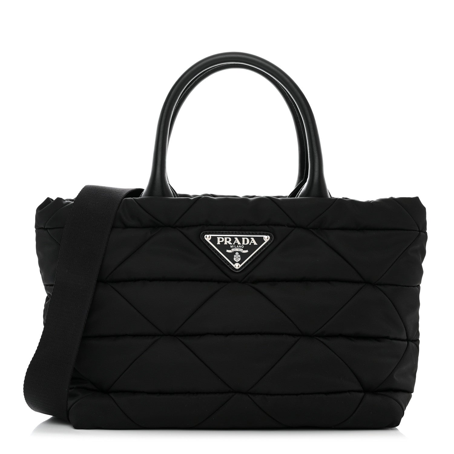 Prada Re-Nylon Nappa Triangle Quilted Padded Small Double Handled Zip Tote Black 1 of 11
