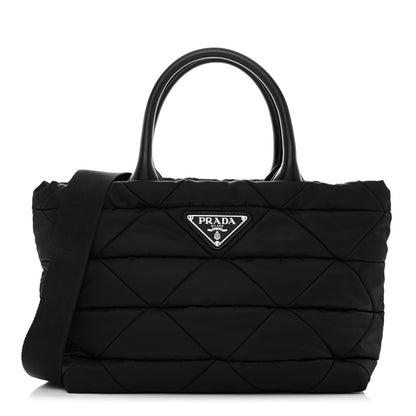 Prada Re-Nylon Nappa Triangle Quilted Padded Small Double Handled Zip Tote Black 1 of 11