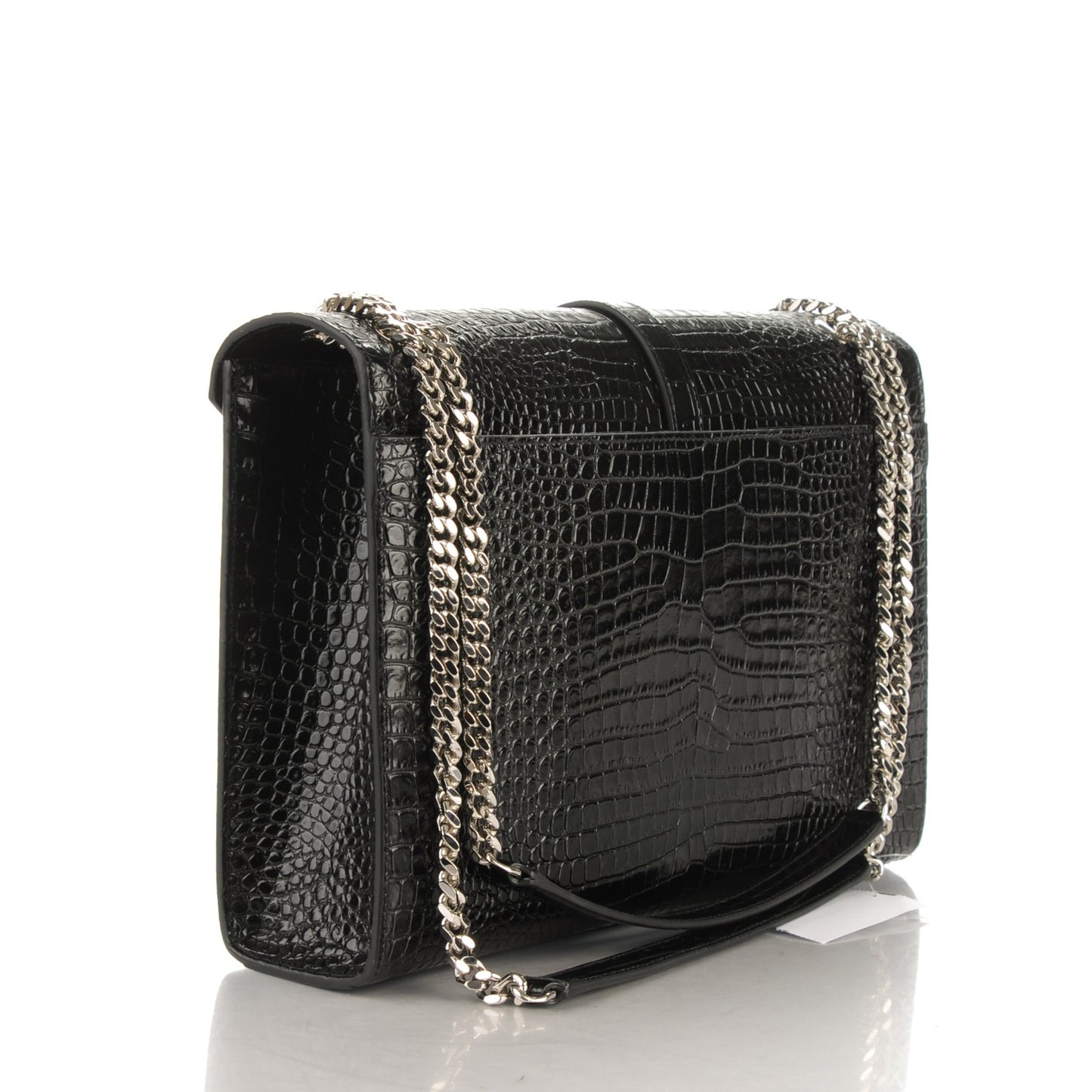 Calfskin Crocodile Embossed Monogram Large Satchel Black