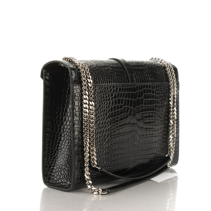 Saint Laurent Calfskin Crocodile Embossed Monogram Large Satchel Black 3 of 8
