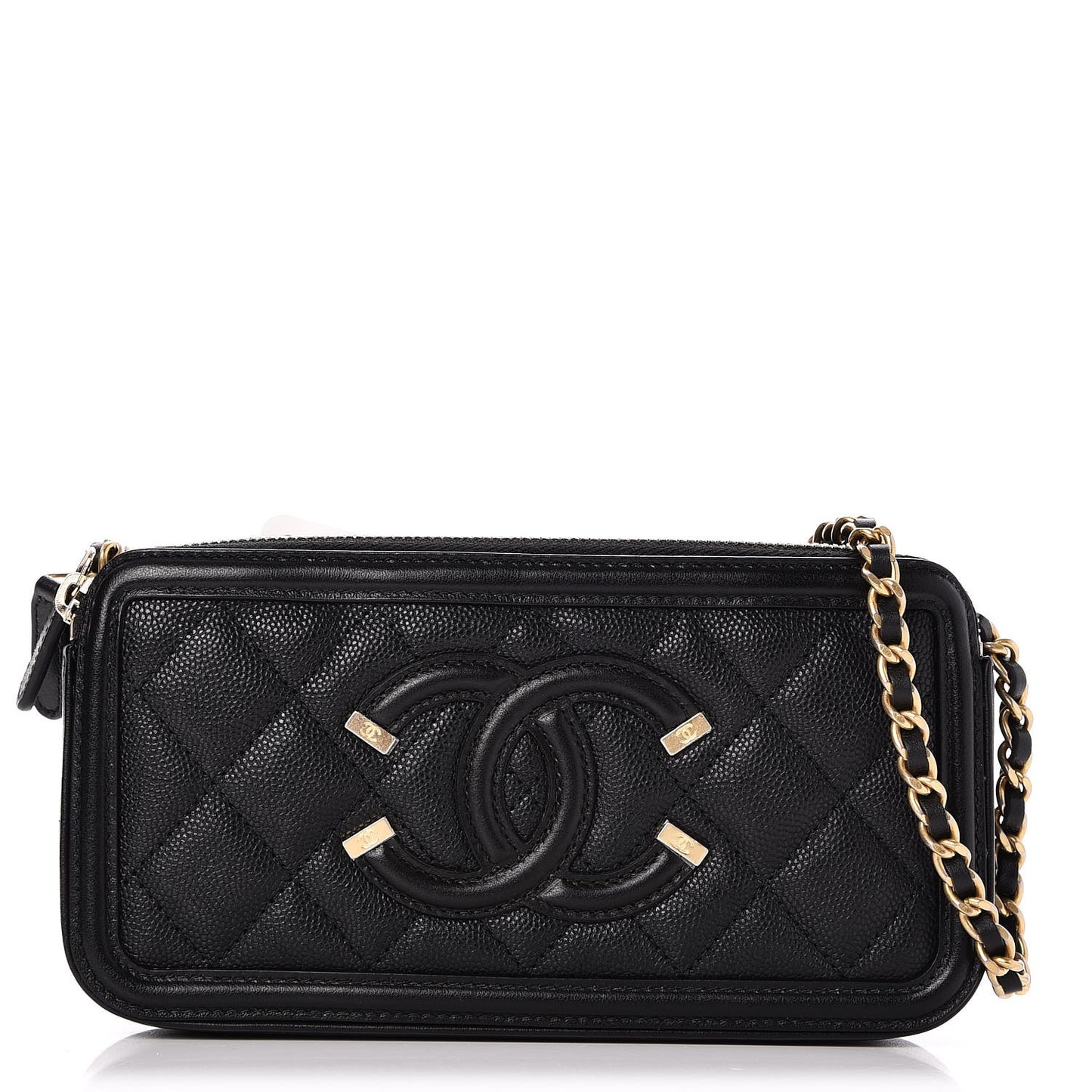 Caviar Quilted CC Filigree Clutch With Chain Black