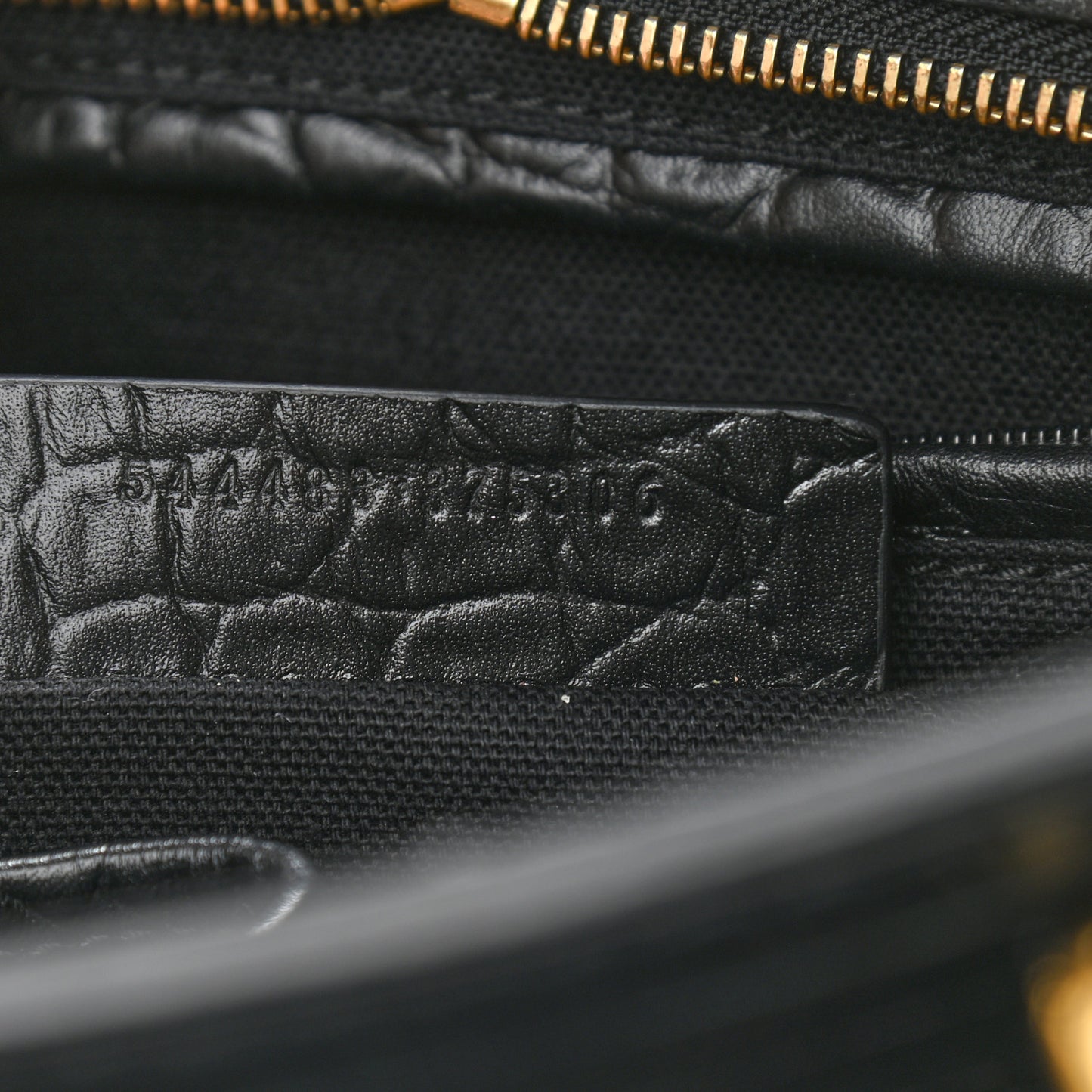 Calfskin Crocodile Embossed Small Skull Padlock Zip Around Tote Black
