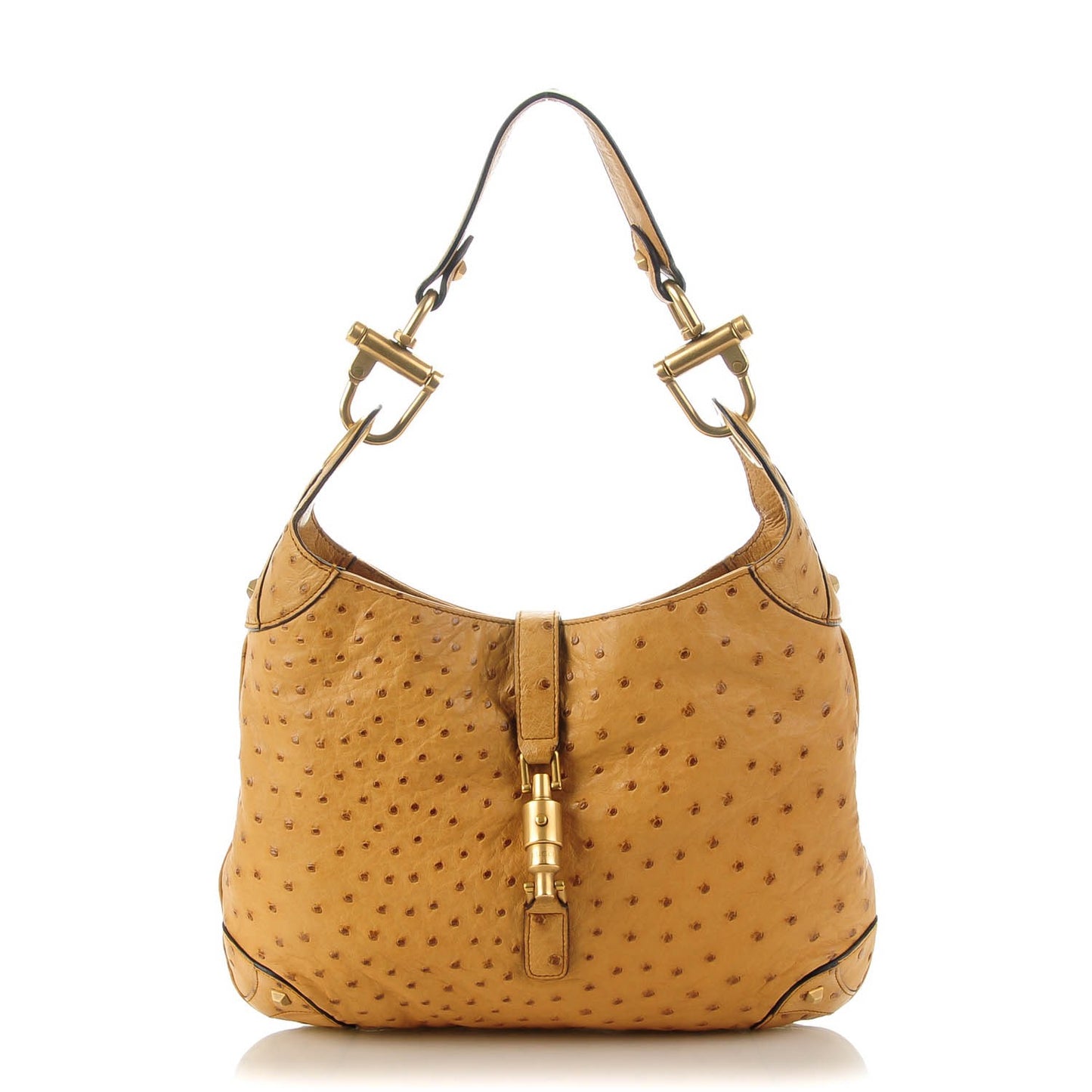 Ostrich Jackie O Piston Lock Hobo Tan