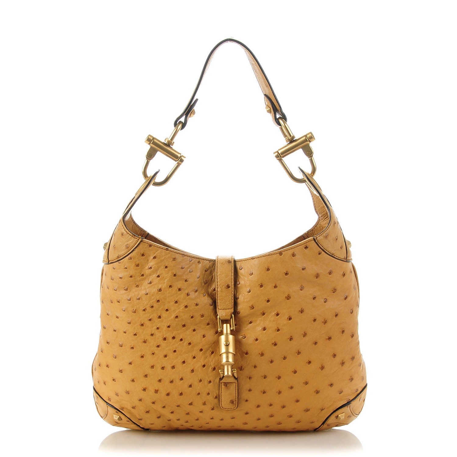 Gucci Ostrich Jackie O Piston Lock Hobo Tan 1 of 7