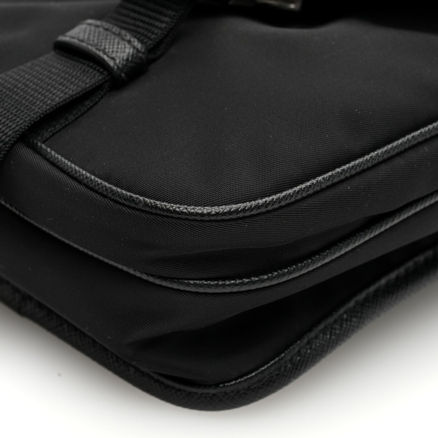 Re-Nylon Saffiano Mini Pocket Single Snap Buckle Messenger Bag Black