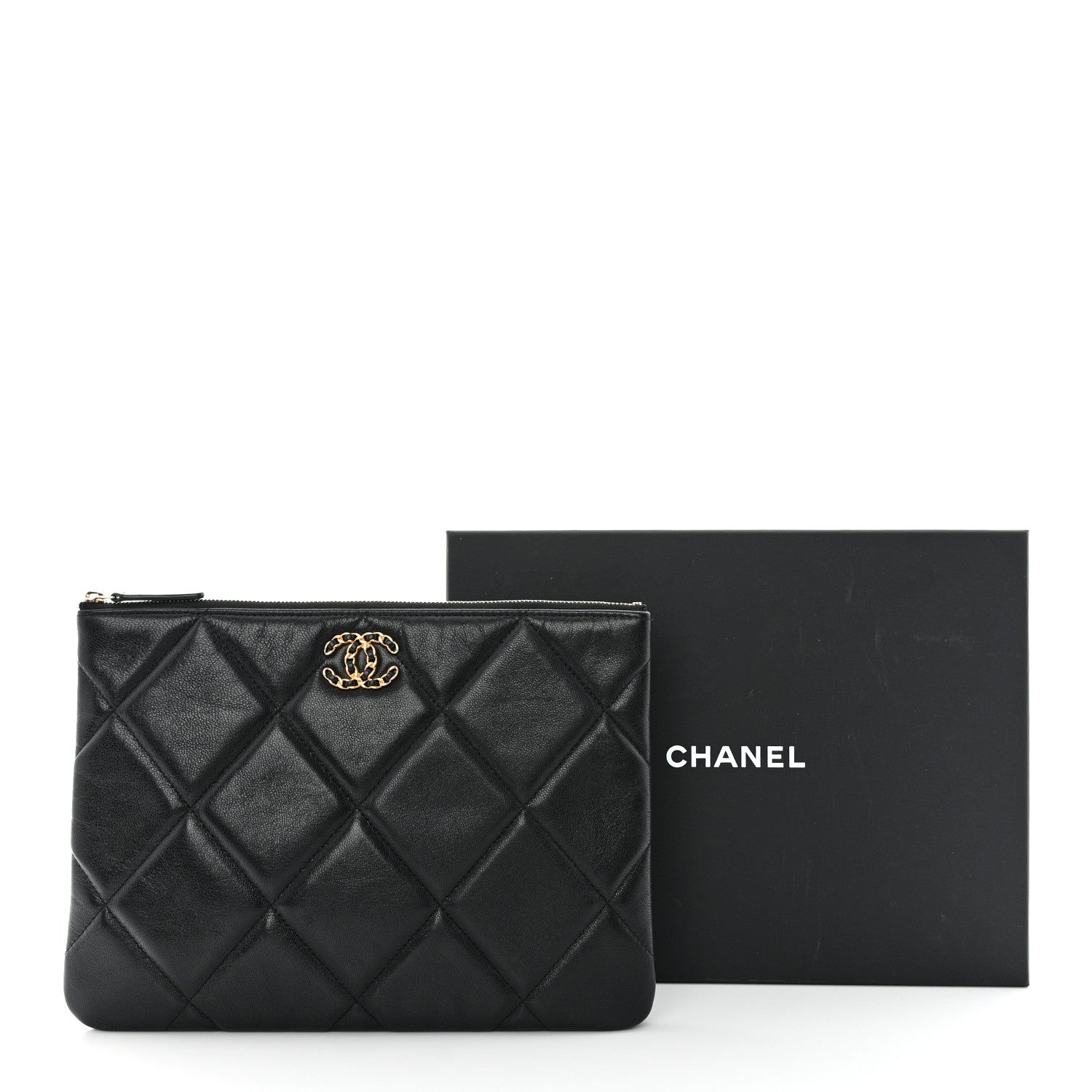 Chanel Goatskin Quilted Large Chanel 19 Cosmetic Case Black 10 of 10