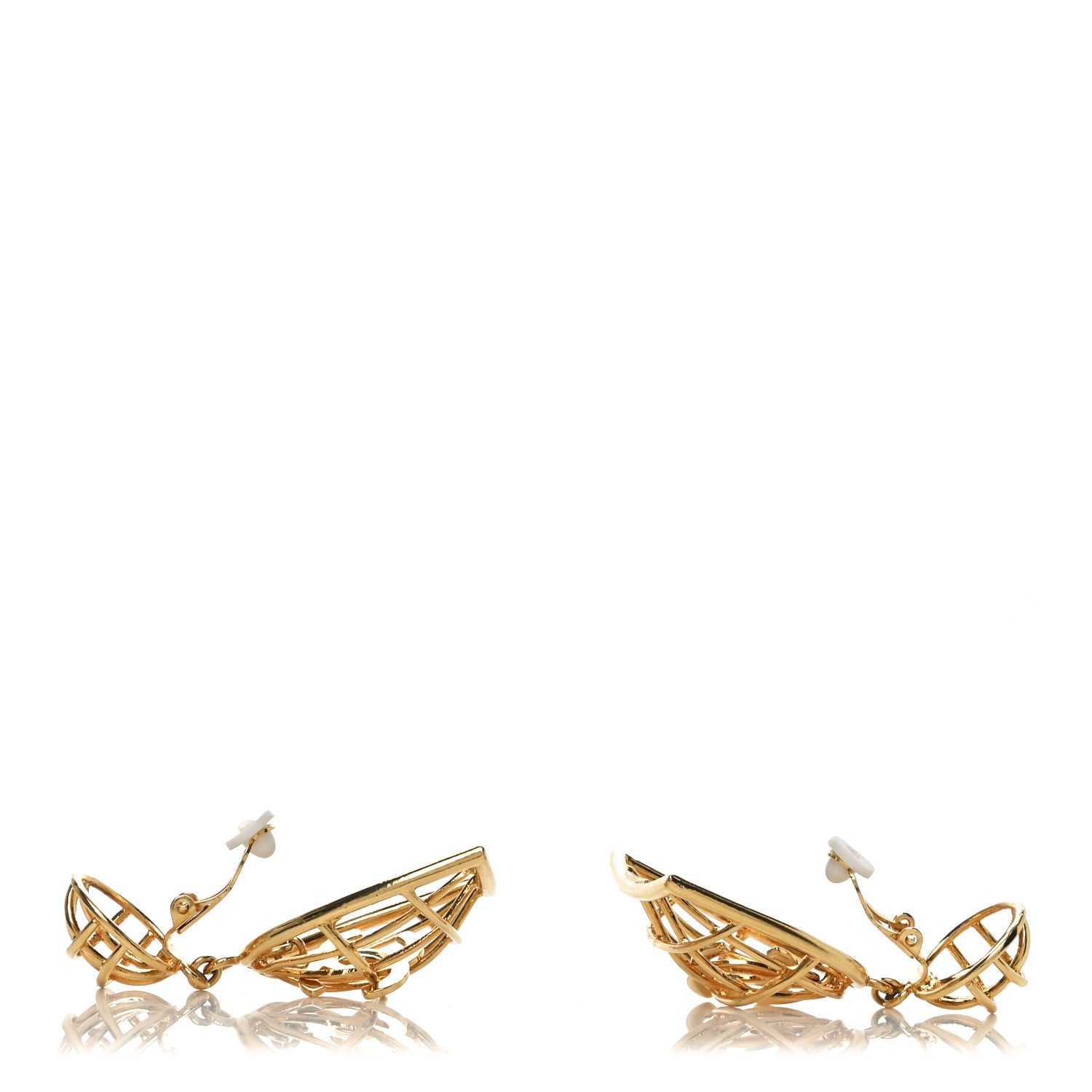 Chanel CC Bird Cage Drop Clip On Earrings Gold 3 of 5