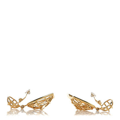 Chanel CC Bird Cage Drop Clip On Earrings Gold 3 of 5