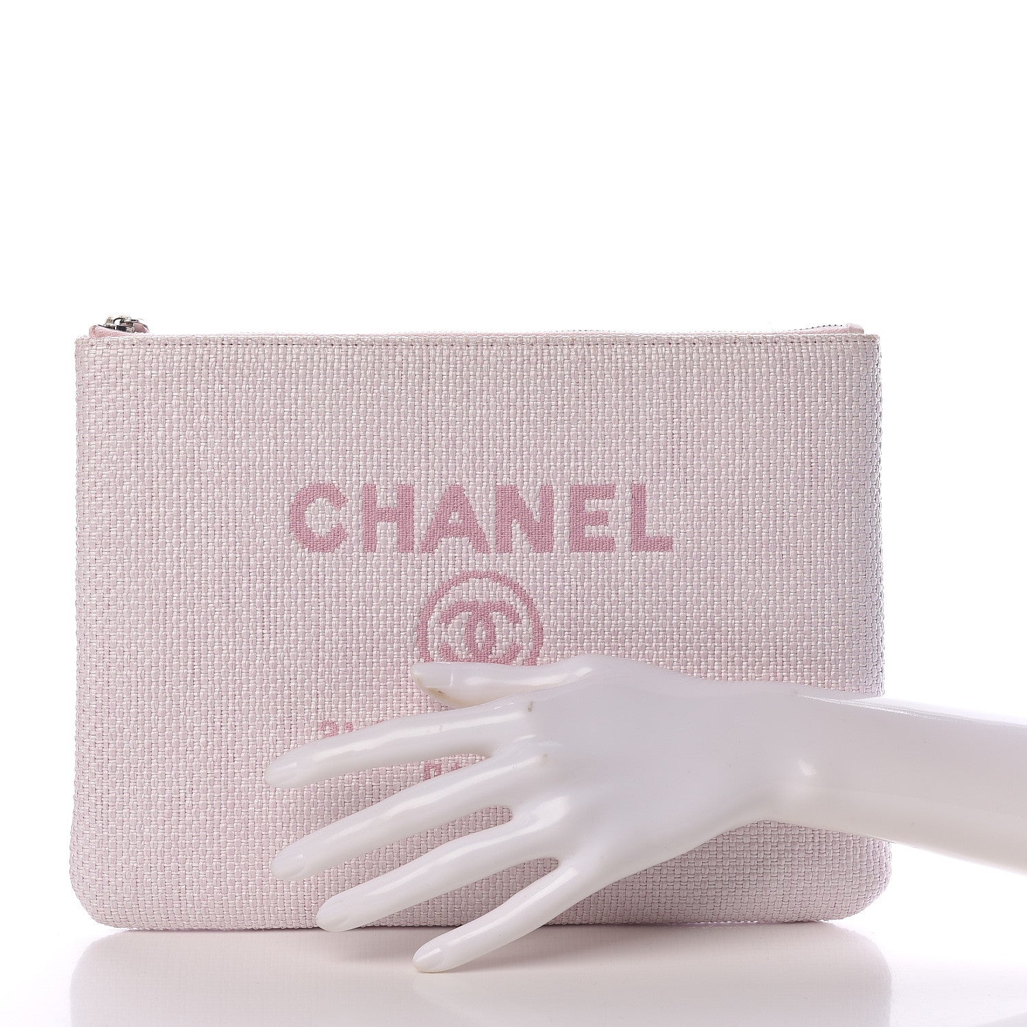 Chanel Lurex Canvas Medium Deauville Cosmetic Pouch Pink 2 of 8