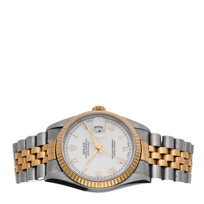 Rolex Stainless Steel 18K Yellow Gold 36mm Oyster Perpetual Datejust Watch White Roman 16233 2 of 4