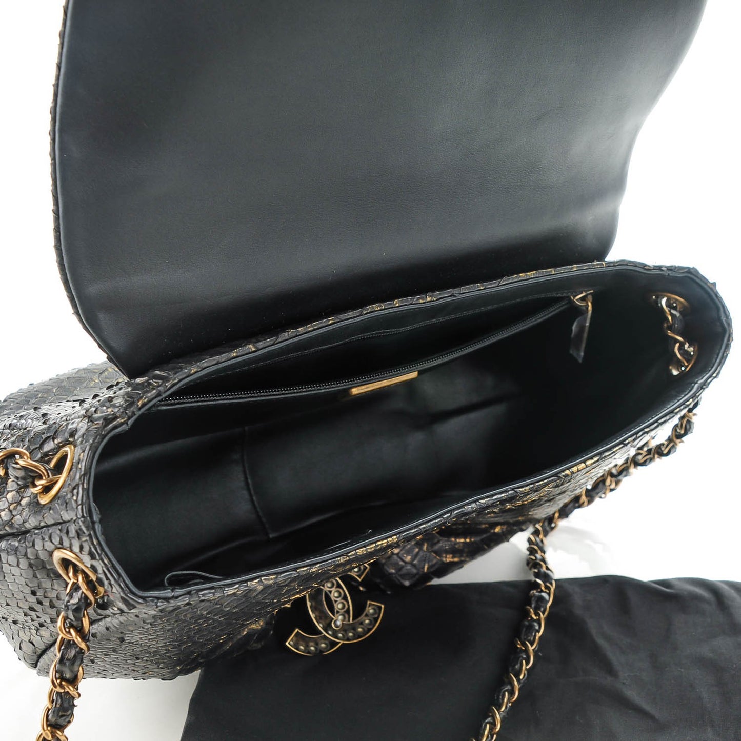 Metallic Python Hobo Black Gold