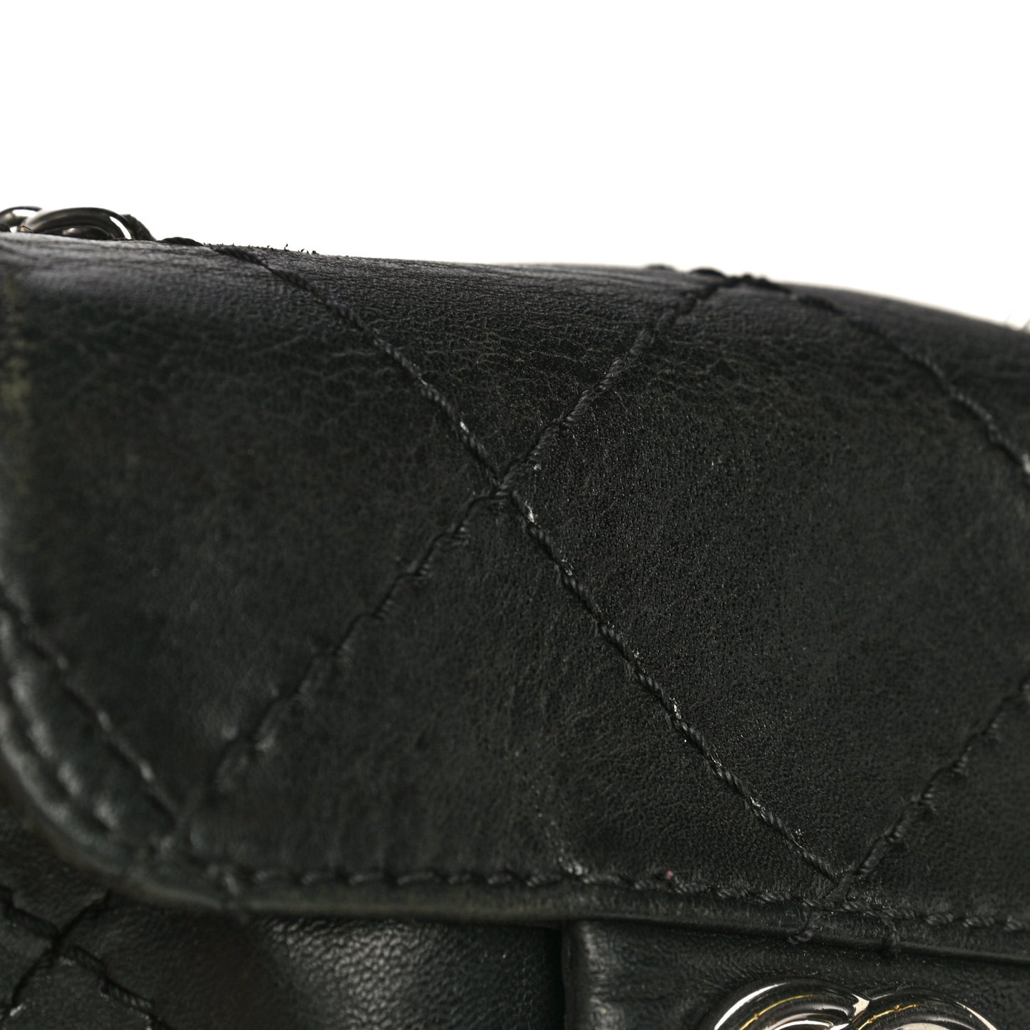 Lambskin Small Stitched Mini Flap Black