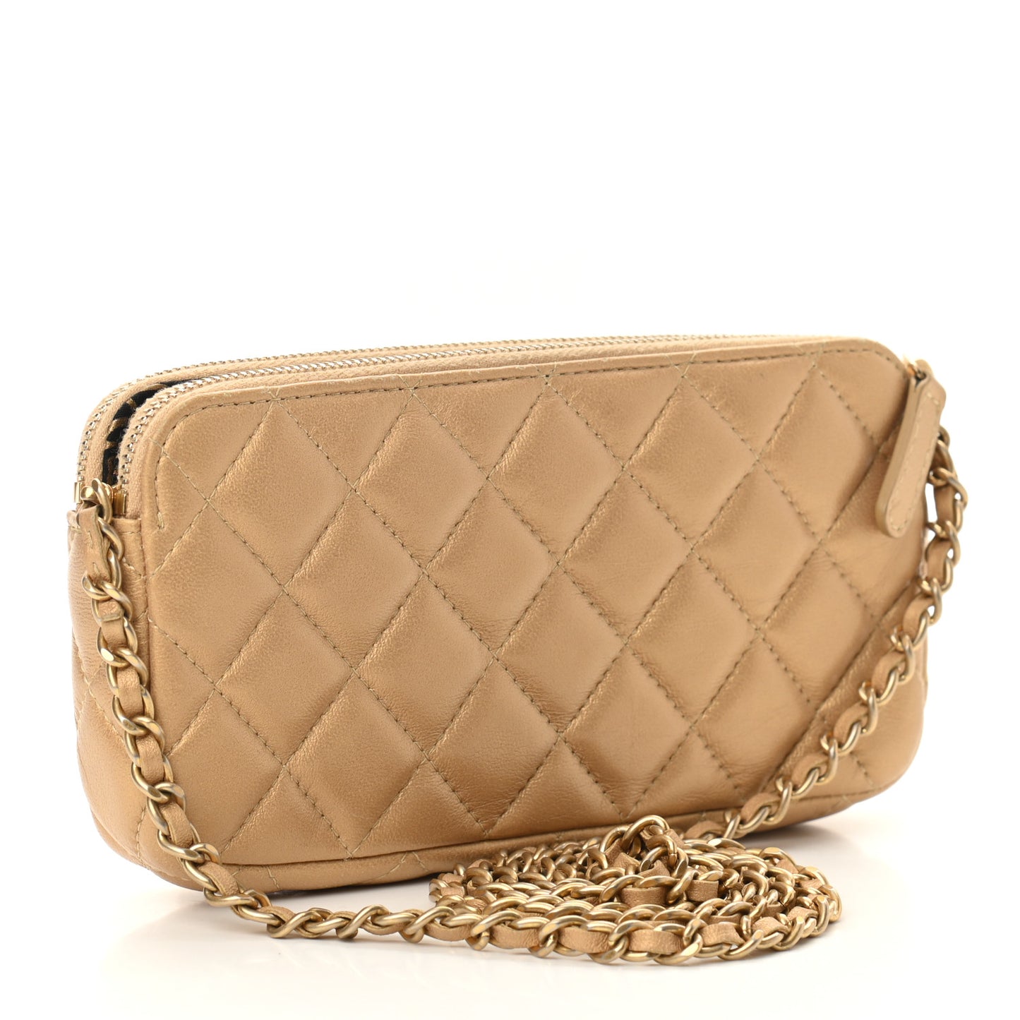 Metallic Lambskin Quilted Graffiti Small Clutch With Chain Gold