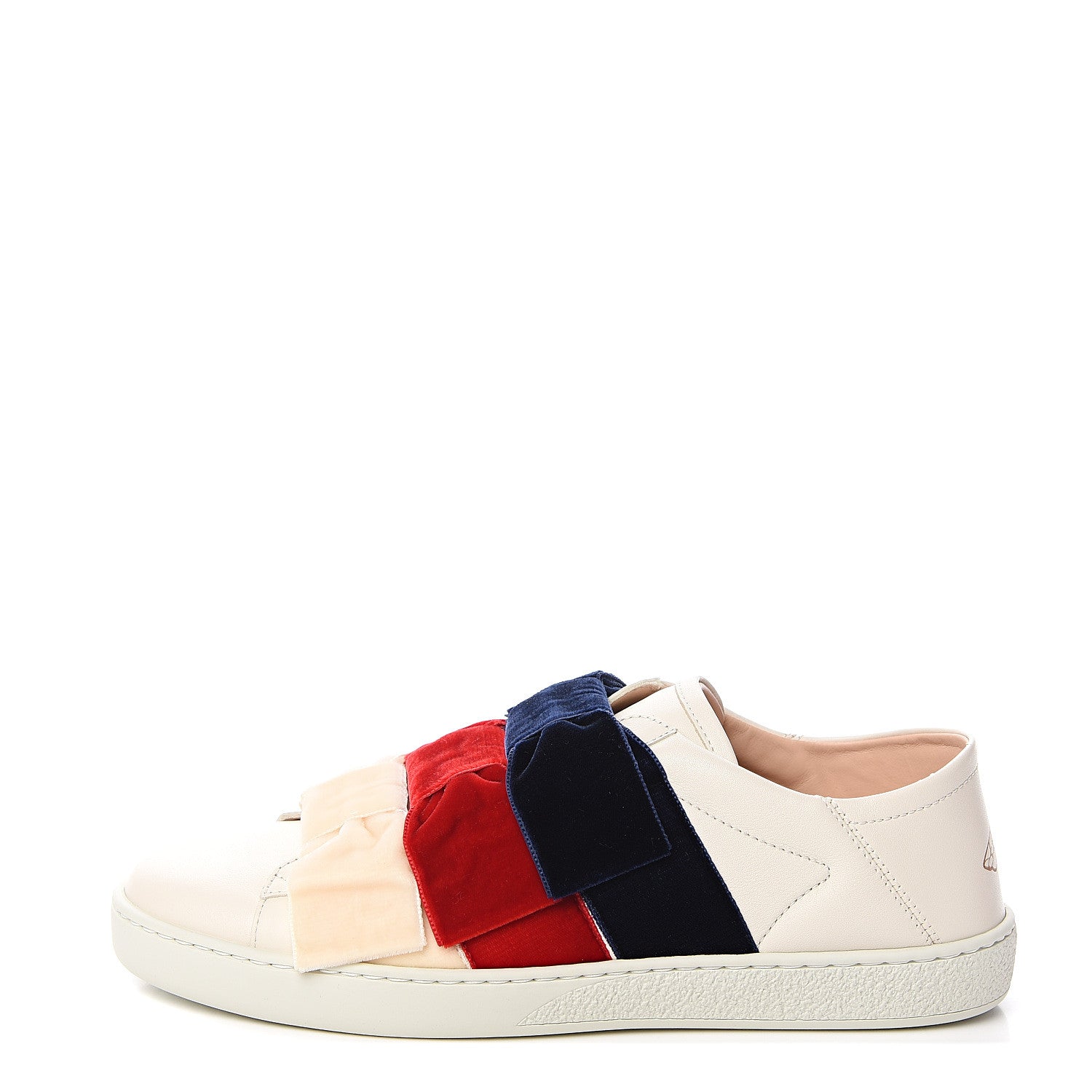 Gucci Calfskin Womens Velvet Bow Ace Sneakers 37.5 White 1 of 9