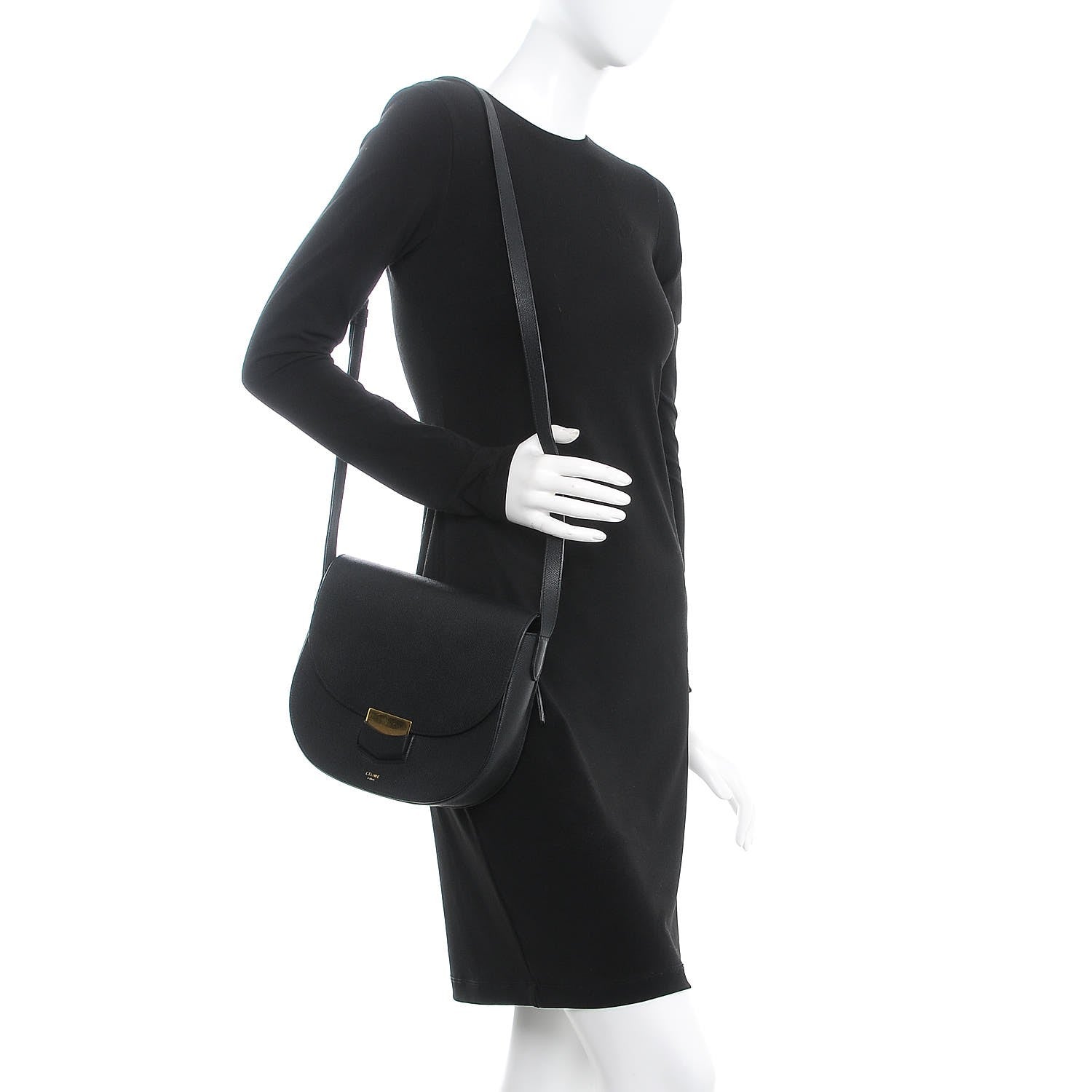 Celine Grained Calfskin Medium Trotteur Black 2 of 8