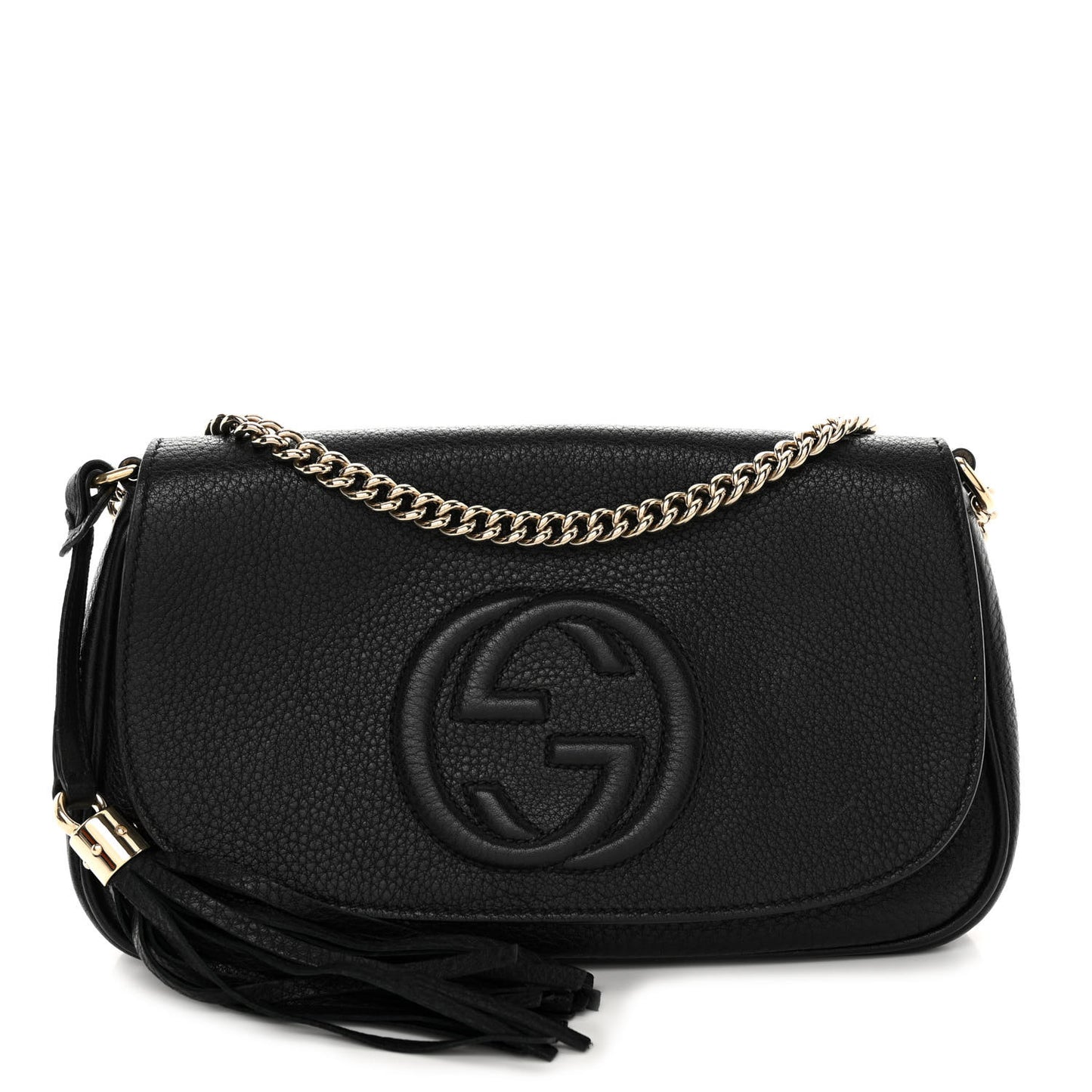 Pebbled Calfskin Medium Soho Flap Crossbody Black