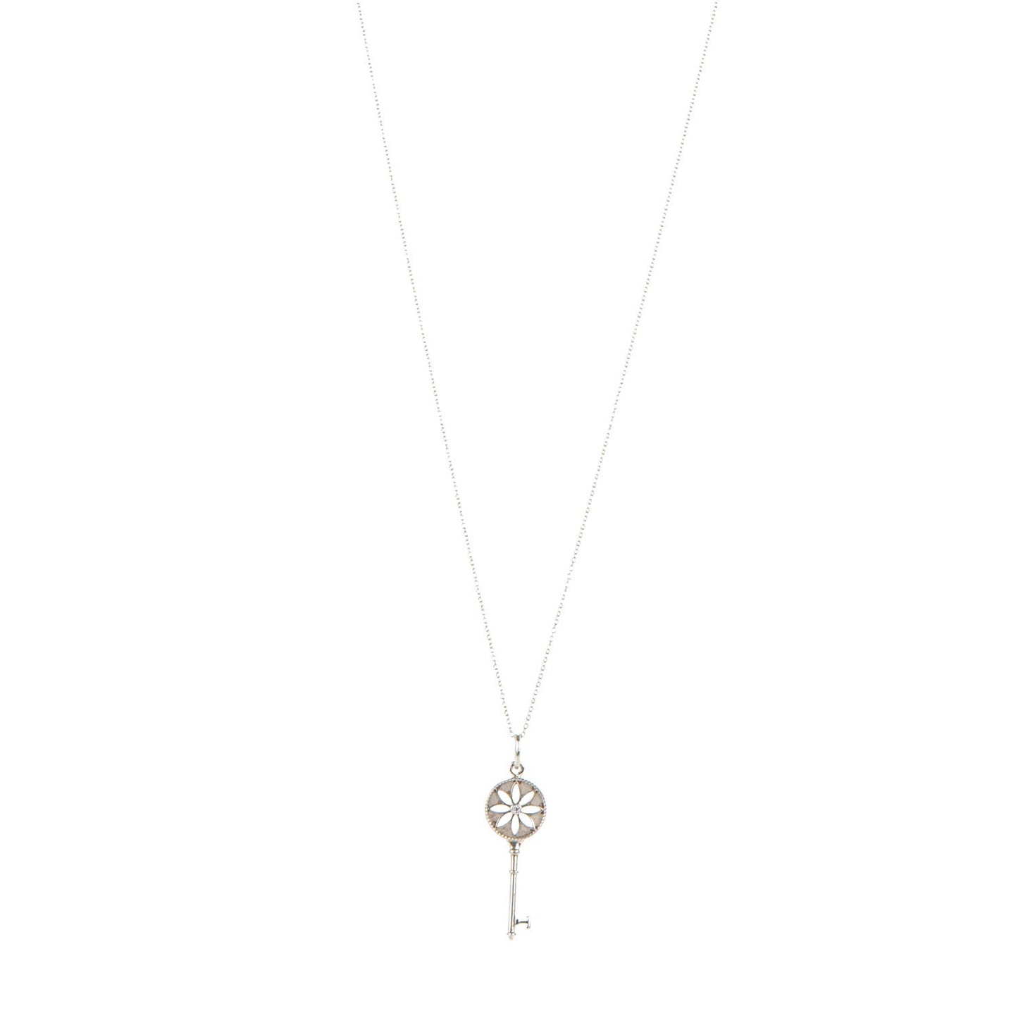 Sterling Silver Diamond Small Daisy Key Pendant Necklace