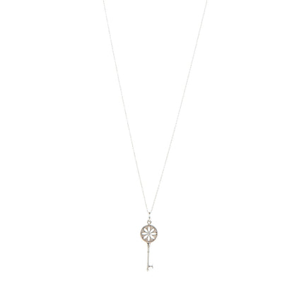 Tiffany Sterling Silver Diamond Small Daisy Key Pendant Necklace 1 of 7
