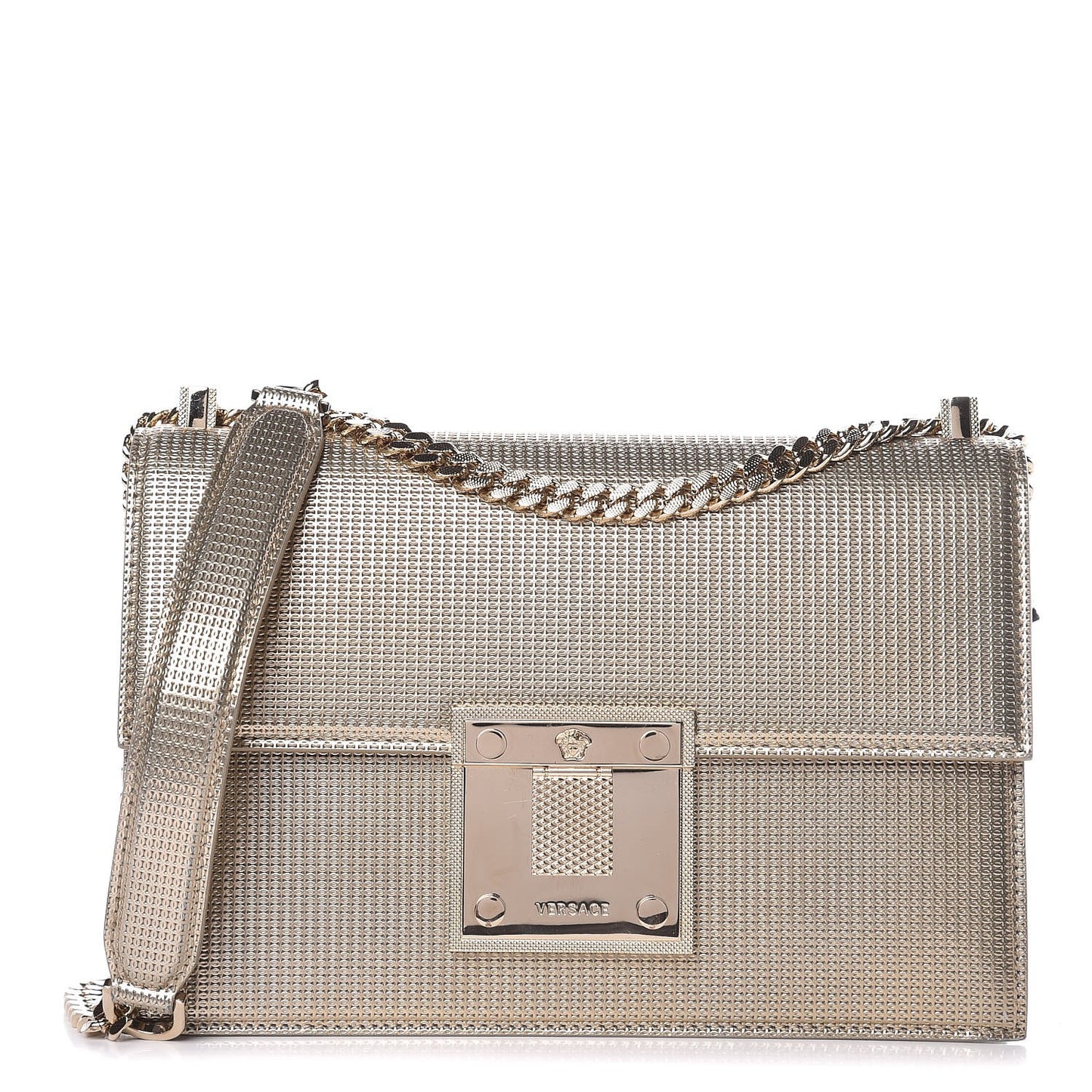 Metallic Diamante Flap Shoulder Bag Gold