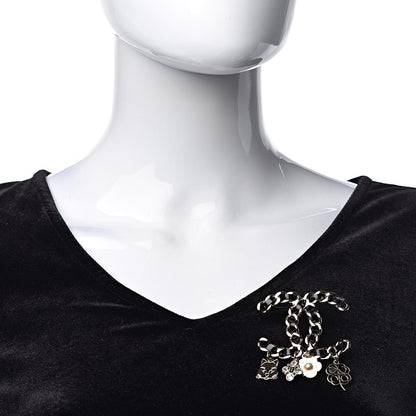Chanel Lambskin Crystal Chain CC Charms Brooch Black Gold 2 of 5
