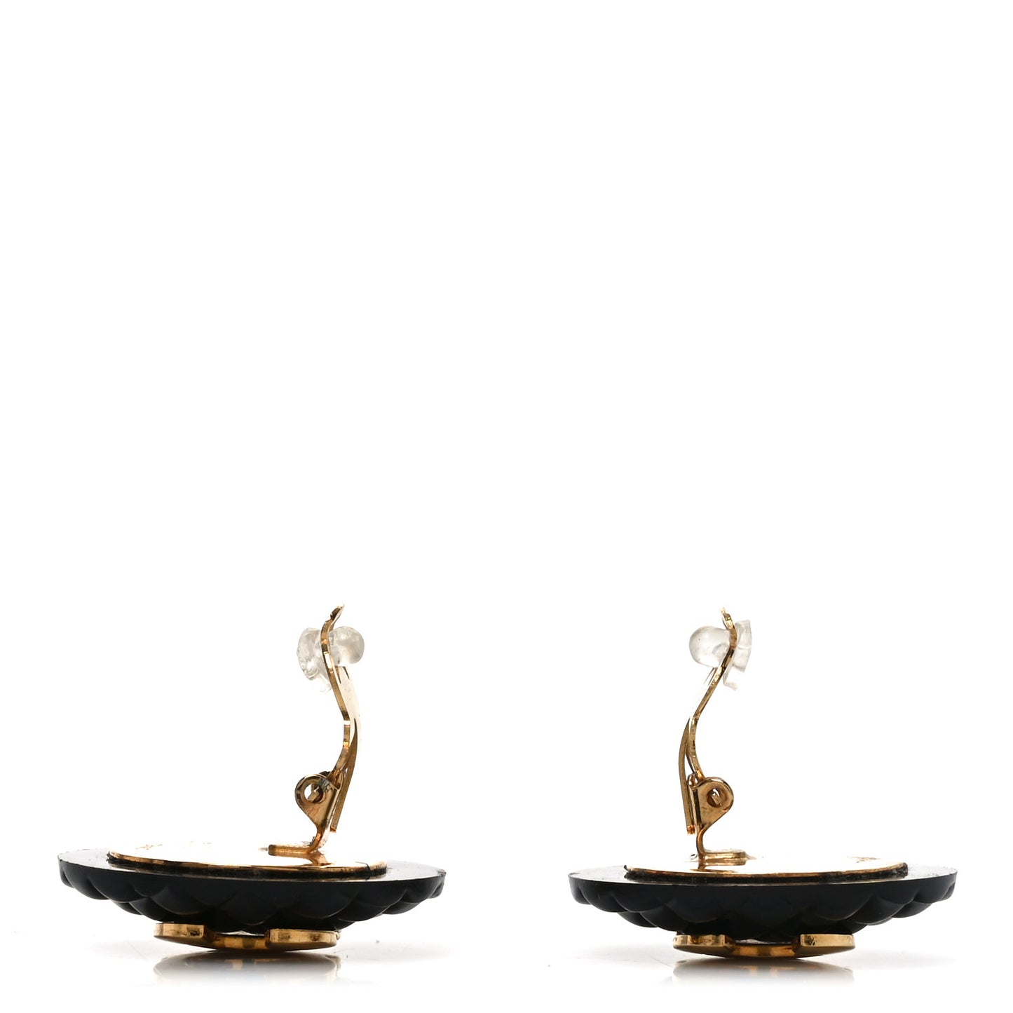 Enamel Quilted CC Clip On Earrings Black Gold