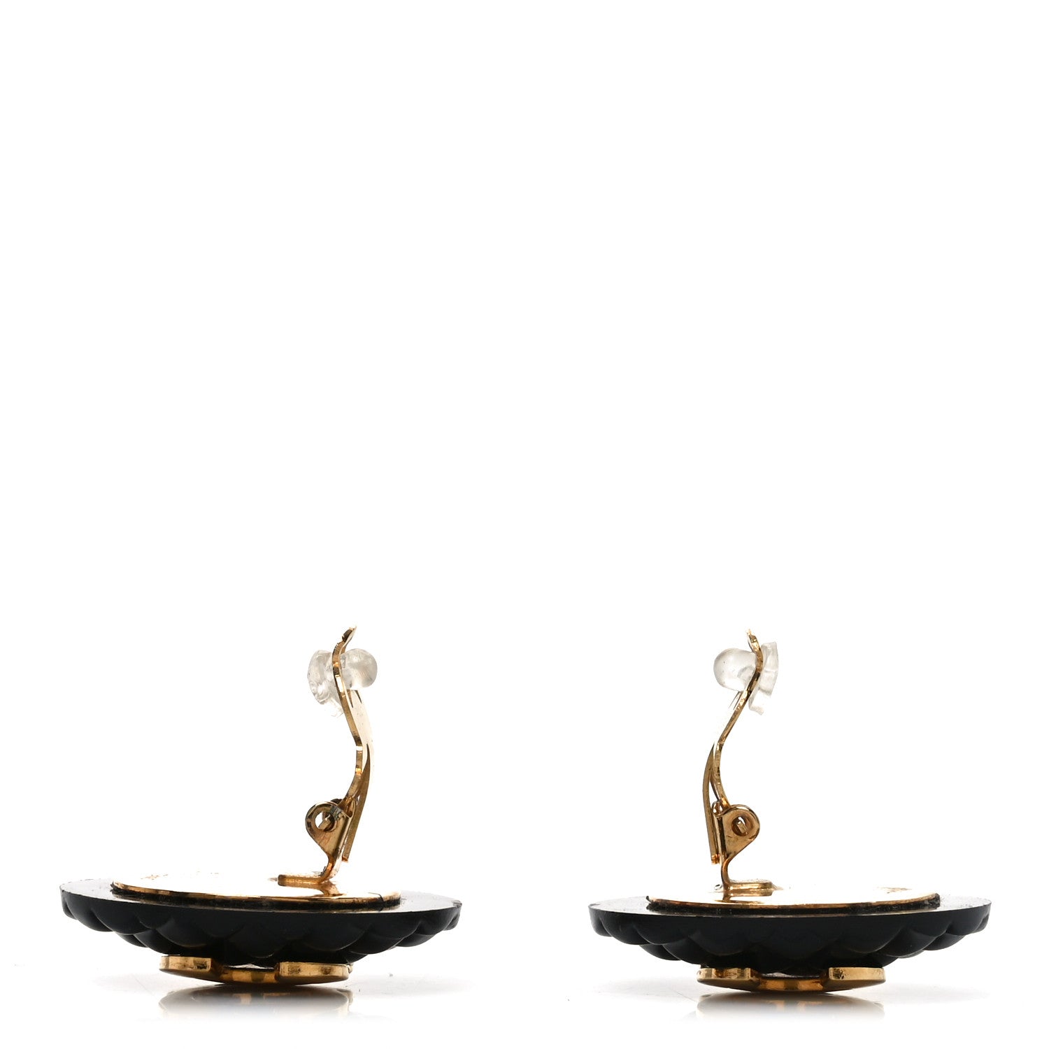 Chanel Enamel Quilted CC Clip On Earrings Black Gold 3 of 4