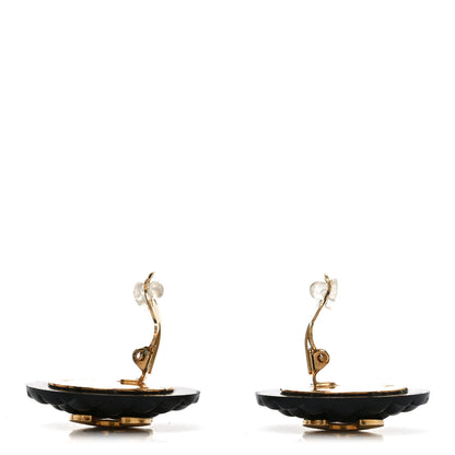 Chanel Enamel Quilted CC Clip On Earrings Black Gold 3 of 4