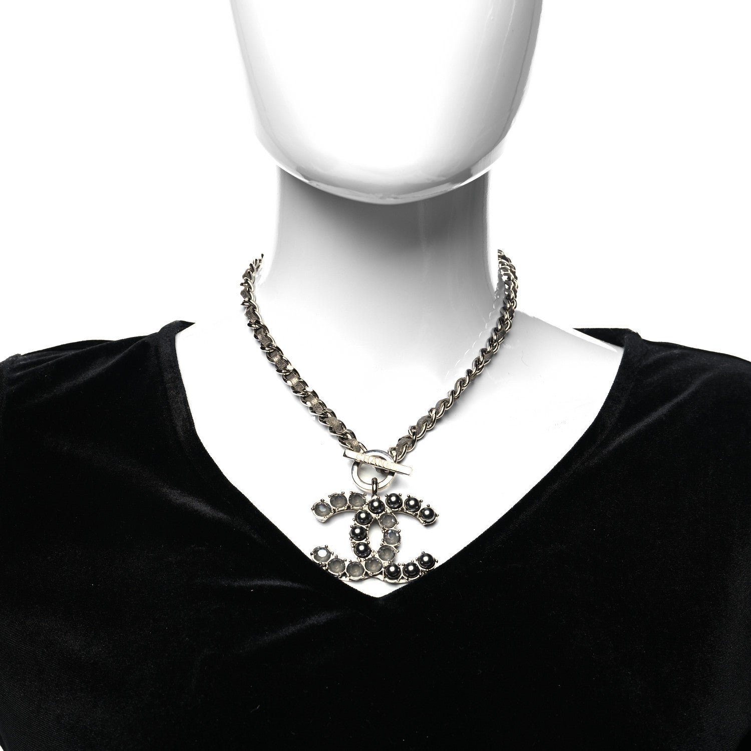 Chanel Crystal Pearl Short CC Necklace Silver Ruthenium 2 of 5