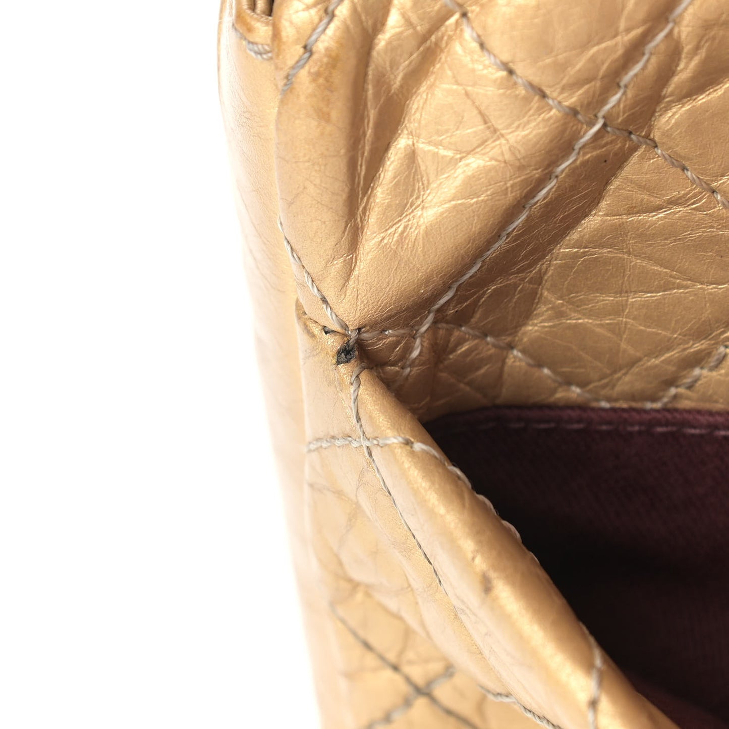 Metallic Aged Calfskin Quilted CC Square Flap Light Gold