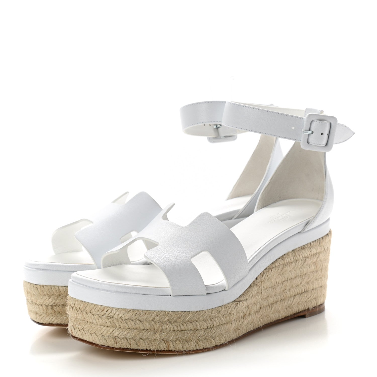 Hermes Goatskin Doll 60 Espadrille Wedge Sandals 38 White 3 of 9