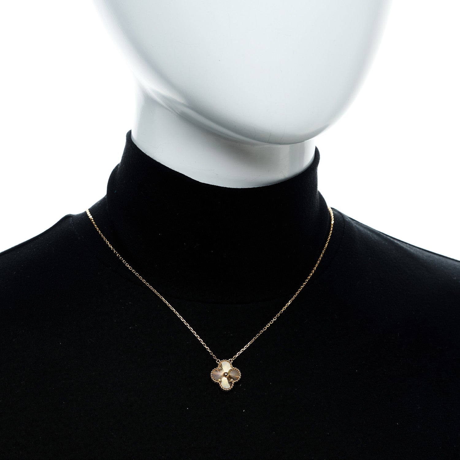 Van Cleef & Arpels 18K Yellow Gold Guilloche Vintage Alhambra Pendant Necklace 2 of 6
