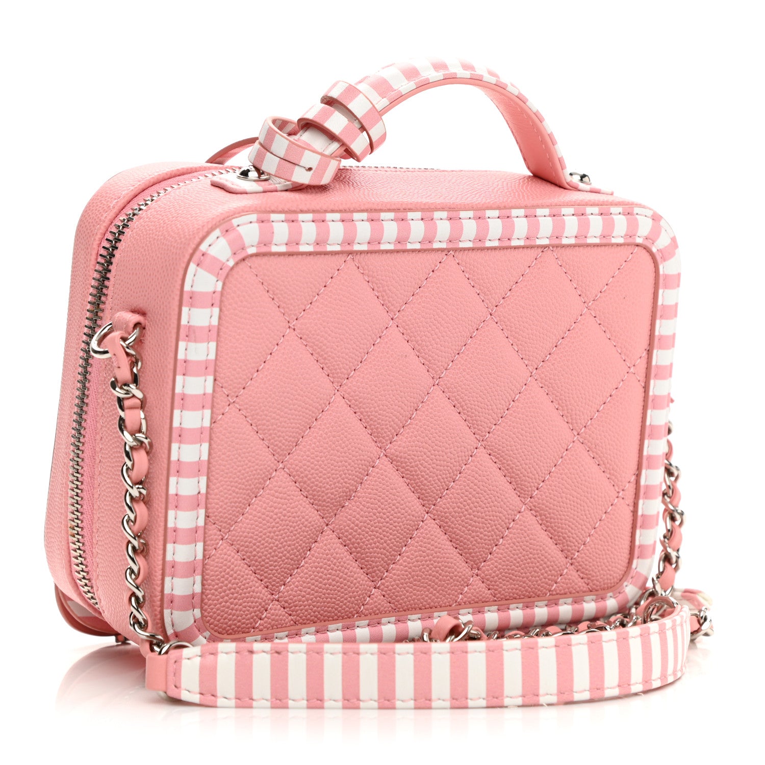 Chanel Caviar Quilted Striped Small CC Filigree Vanity Case Pink White 3 of 10