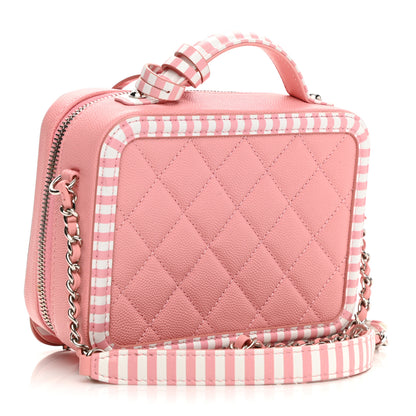 Chanel Caviar Quilted Striped Small CC Filigree Vanity Case Pink White 3 of 10