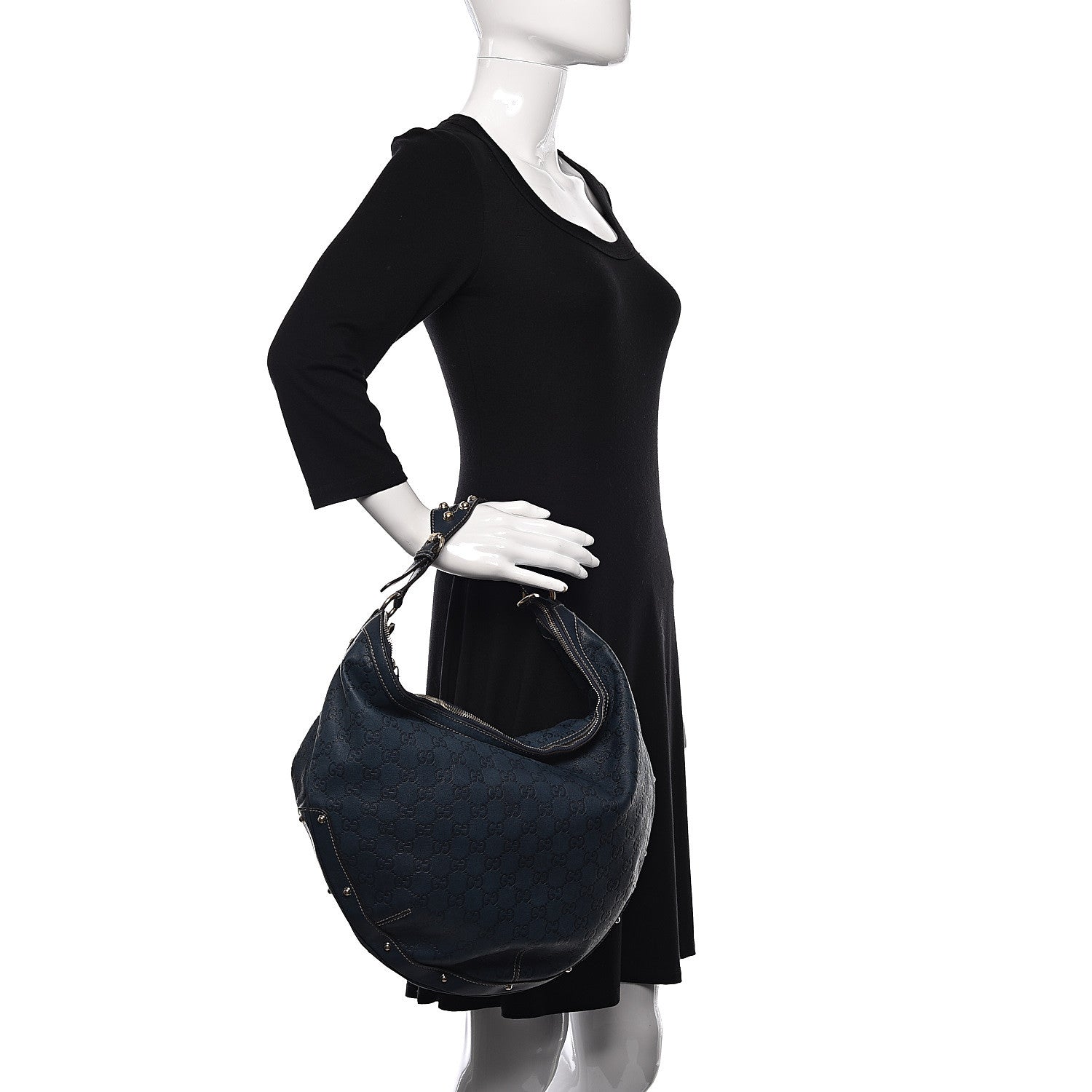 Gucci Guccissima Large Biba Studded Hobo Blue 2 of 13