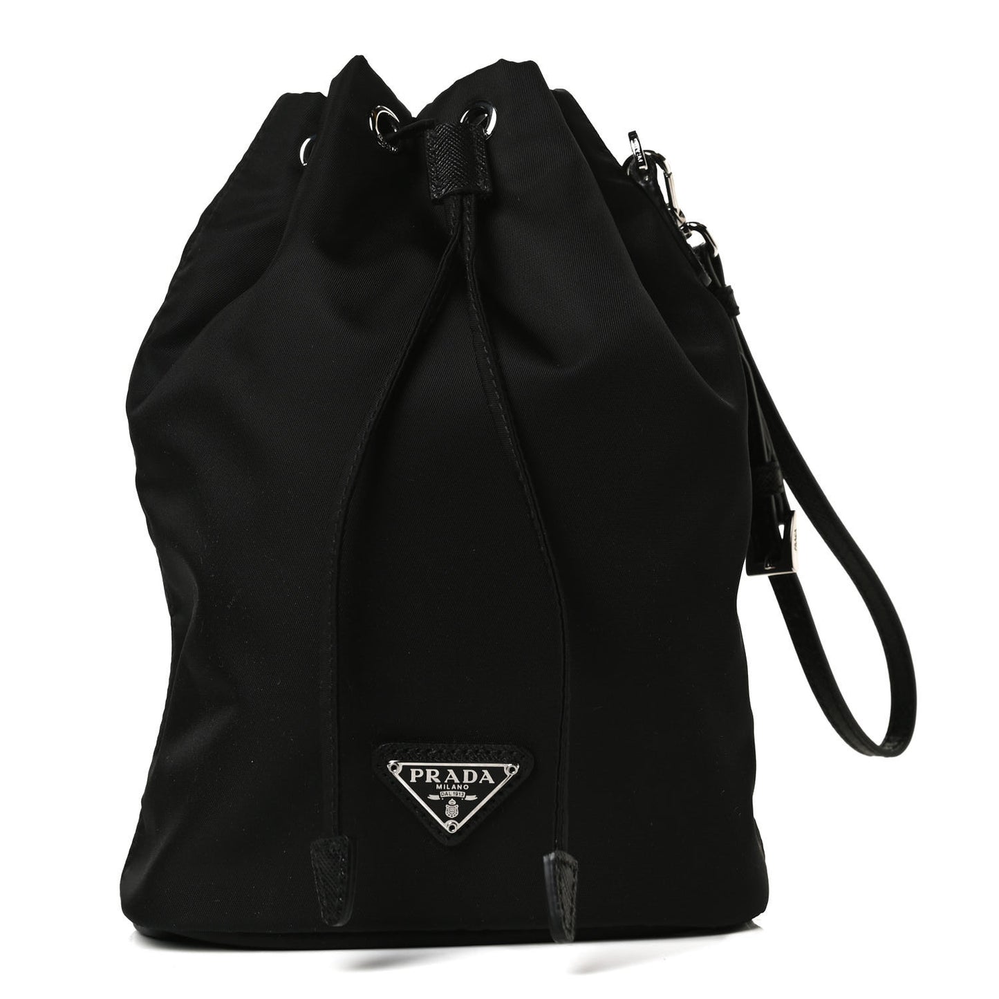 Saffiano Tessuto Nylon Vela Bucket Wristlet Black