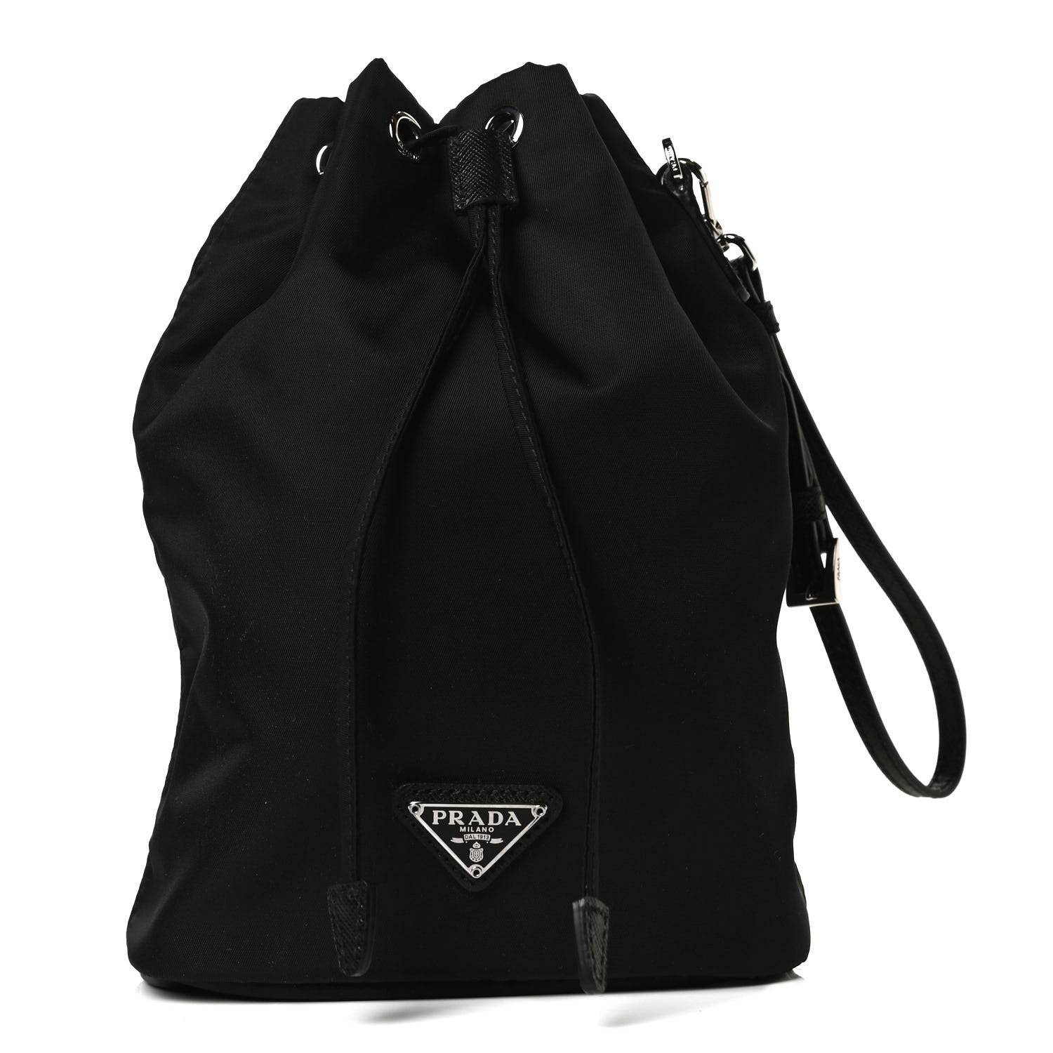 Prada Saffiano Tessuto Nylon Vela Bucket Wristlet Black 1 of 15