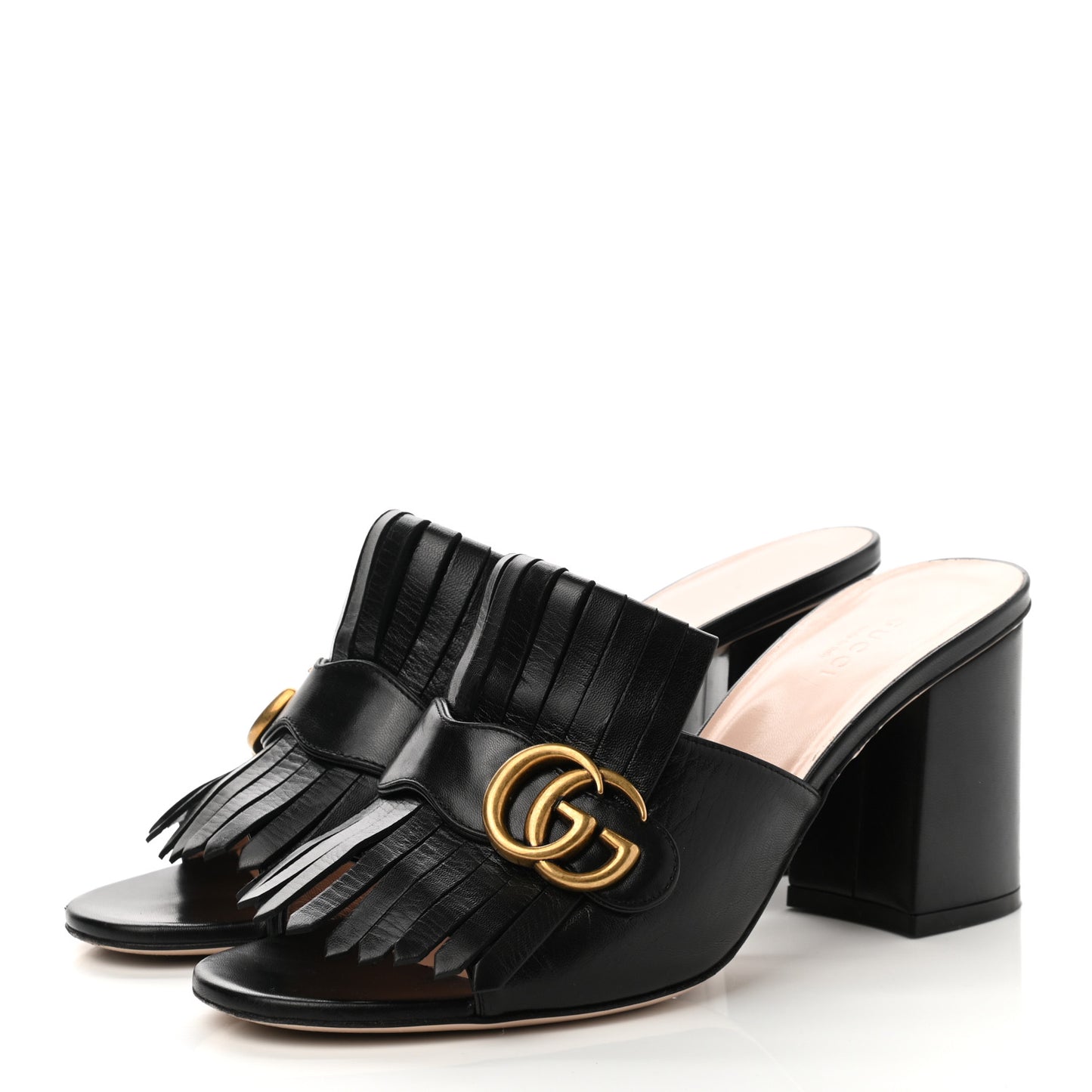 Malaga Kid GG Marmont Fringe 75mm Slide Sandals 39 Black