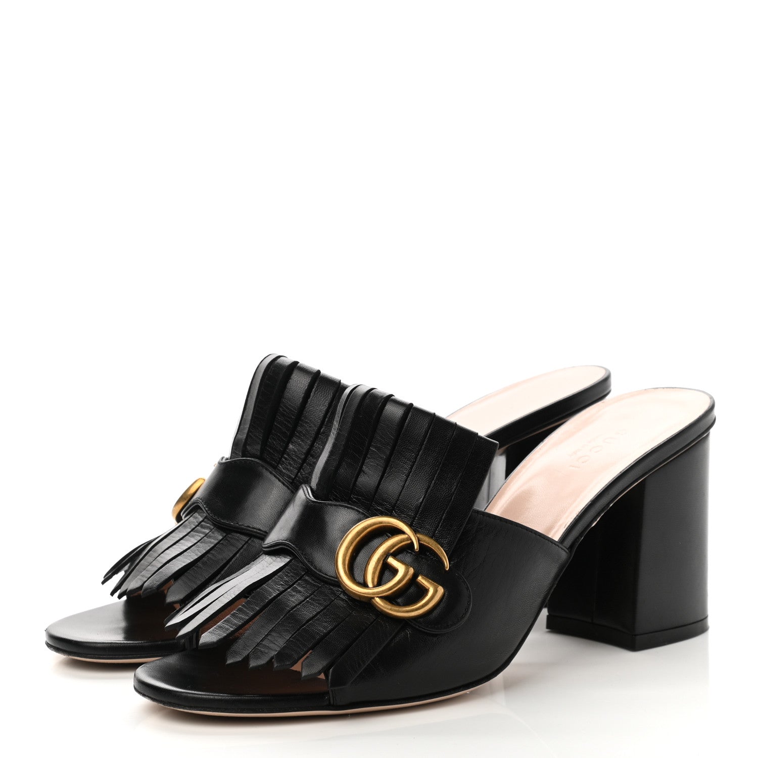 Gucci Malaga Kid GG Marmont Fringe 75mm Slide Sandals 39 Black 3 of 11