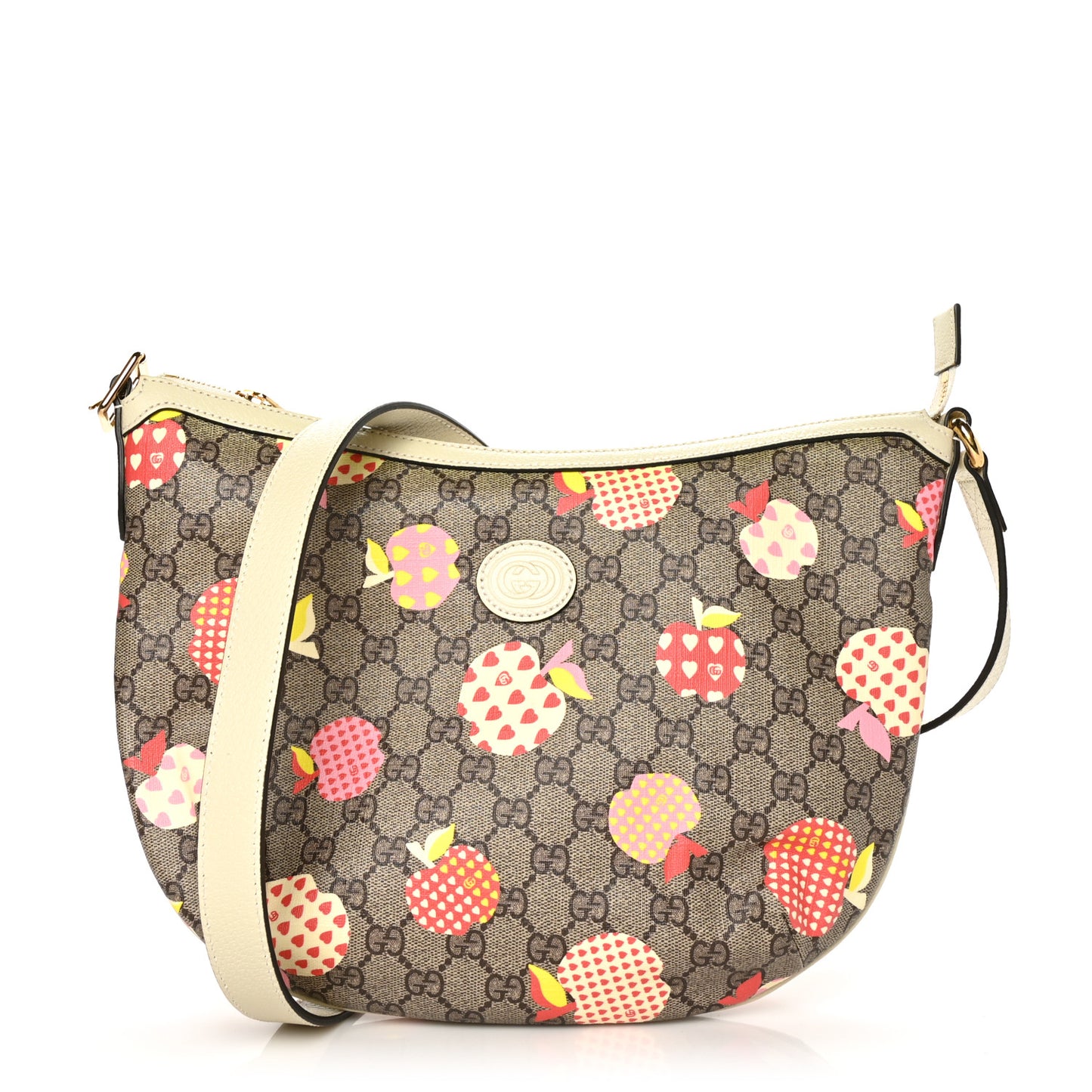 GG Supreme Monogram Les Pommes Small Ophidia Half Moon Hobo Beige Multicolor Mystic White