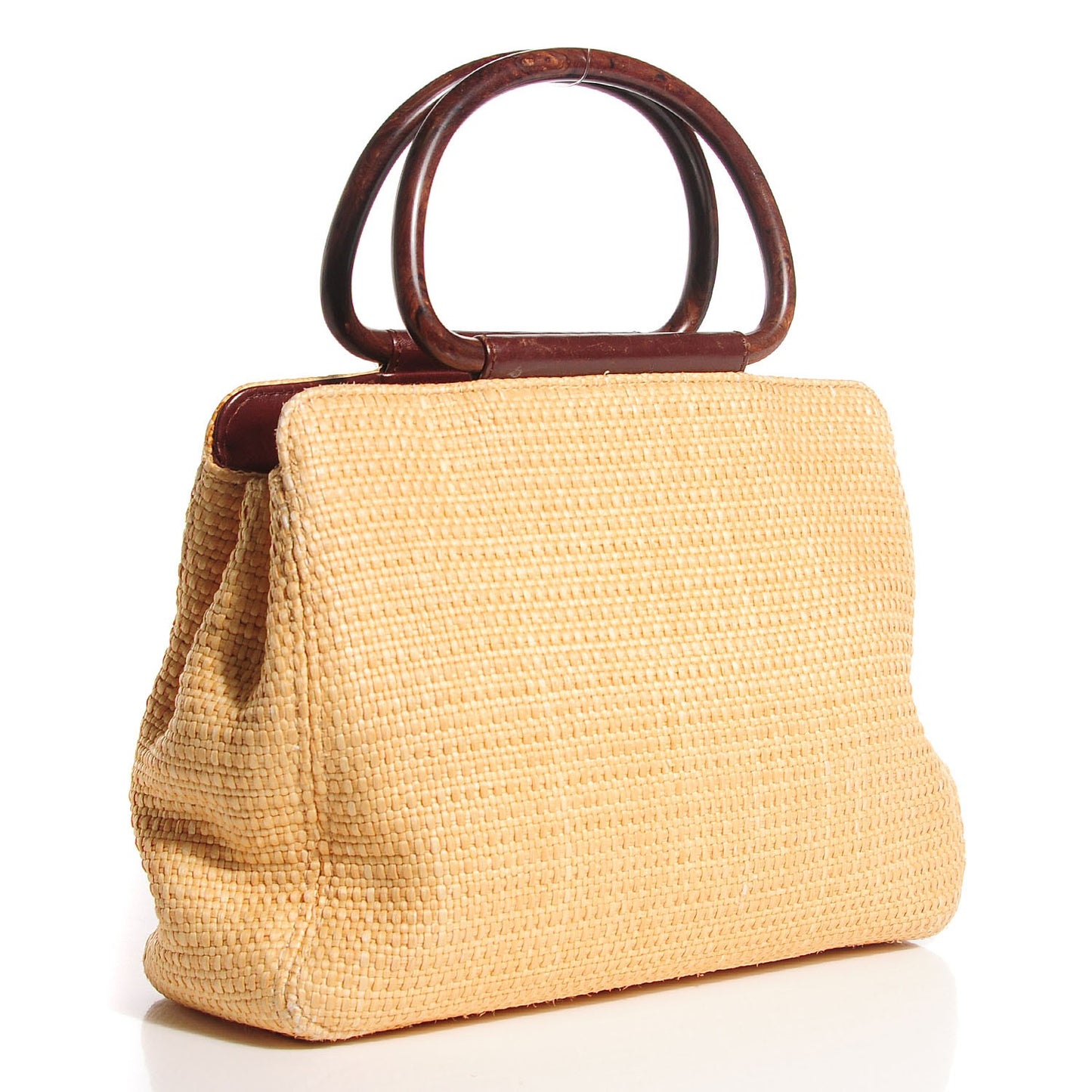 Woven Straw Raffia Wooden Handles Bag