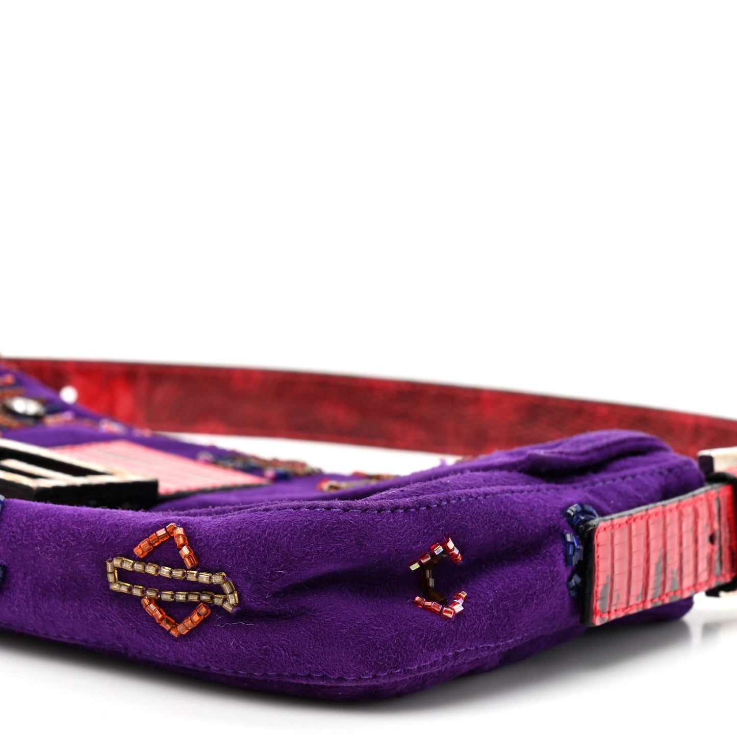 Suede Beaded Lizard Baguette Purple Multicolor