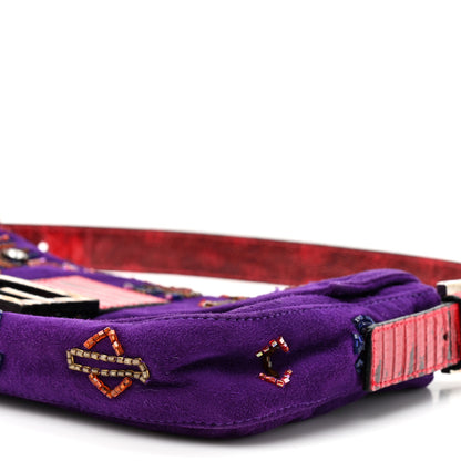 Fendi Suede Beaded Lizard Baguette Purple Multicolor 8 of 9