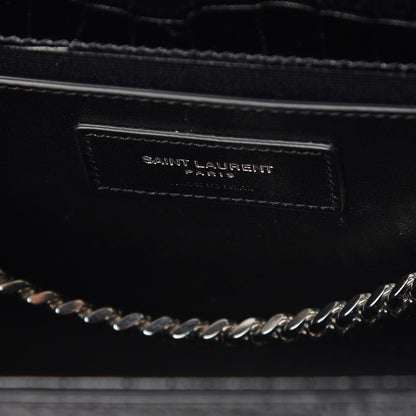 Saint Laurent Calfskin Crocodile Embossed Medium Classic Monogram Kate Tassel Satchel Black 7 of 8