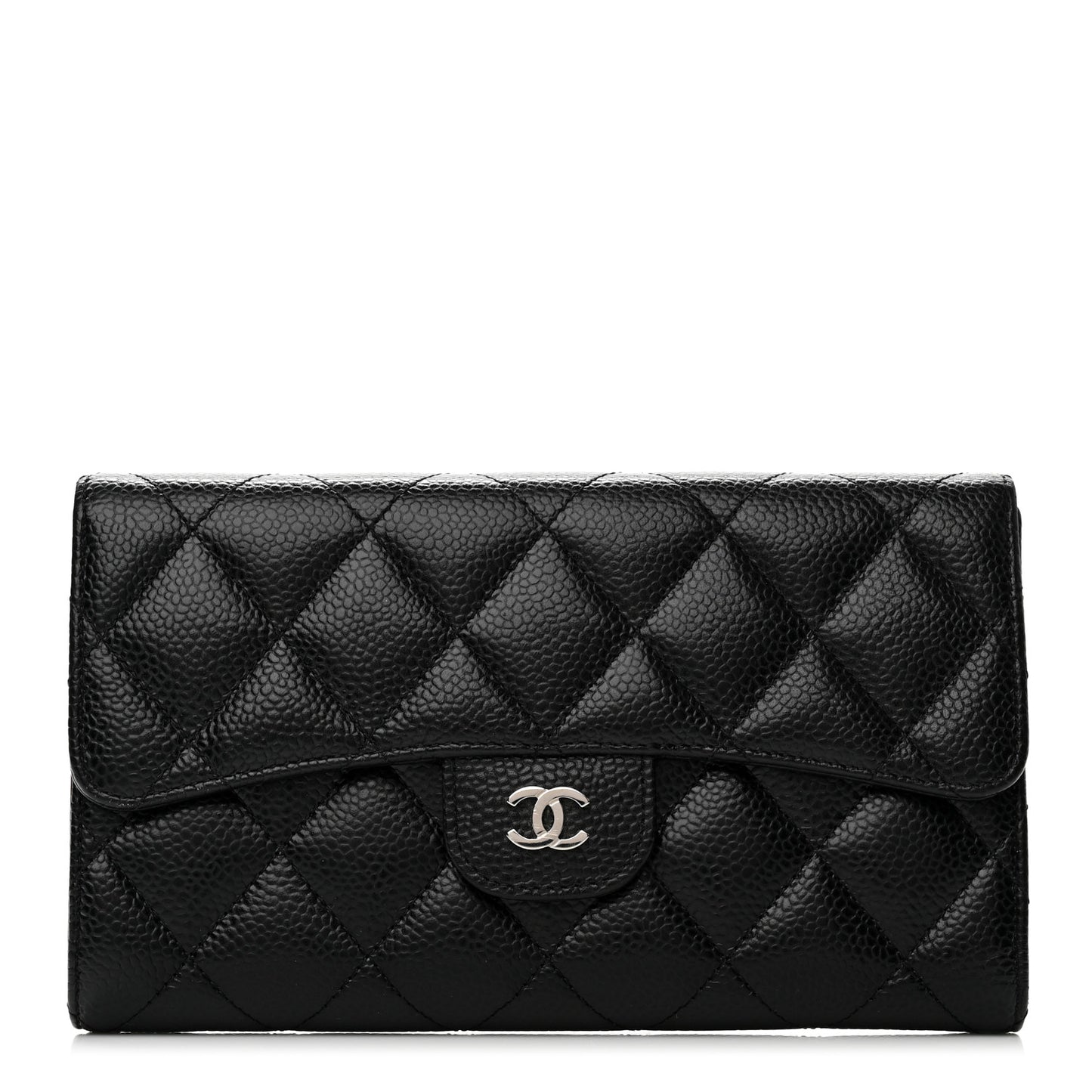 Caviar Quilted Large Flap Wallet Black