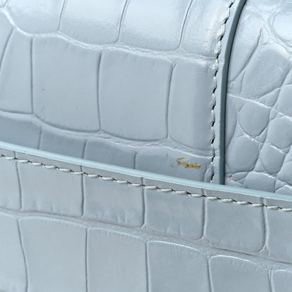 Balenciaga Shiny Calfskin Crocodile Embossed Small Hourglass Top Handle Bag Blue Grey 16 of 16