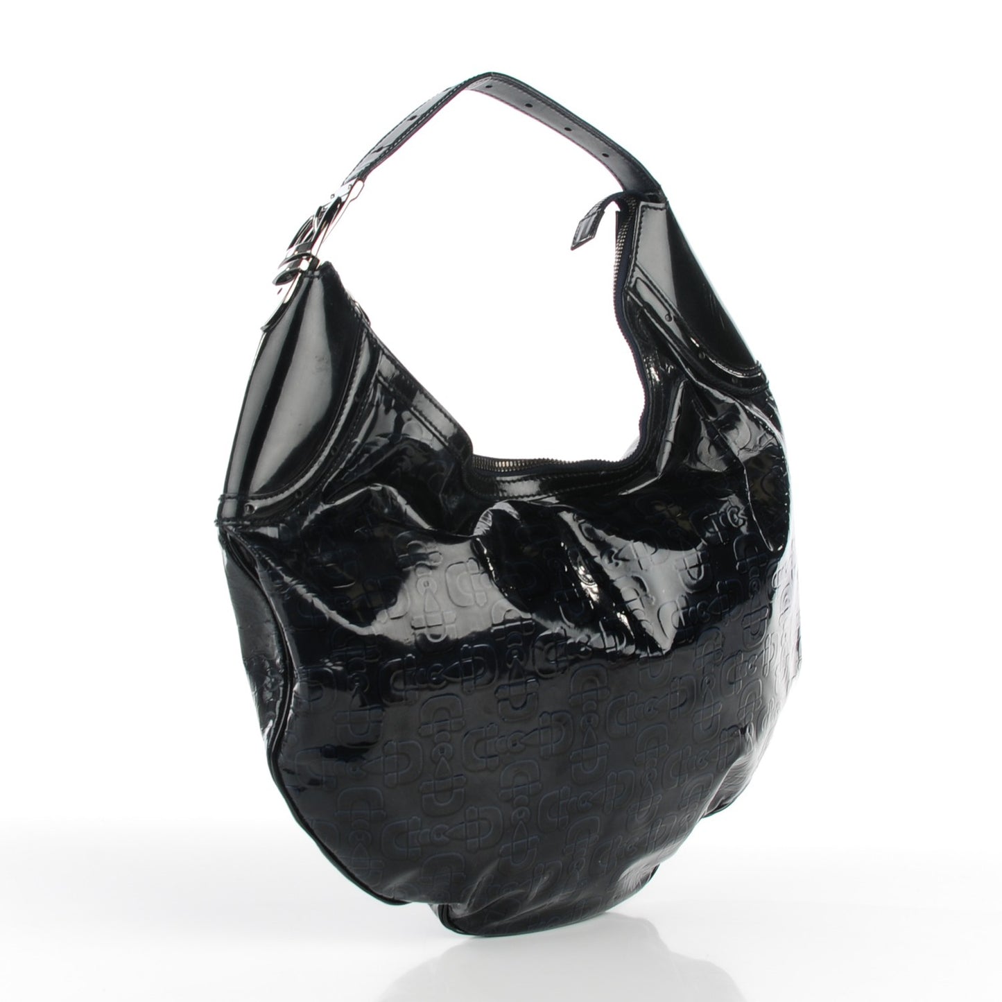 Patent Calfskin Horsebit Embossed Glam Hobo Navy