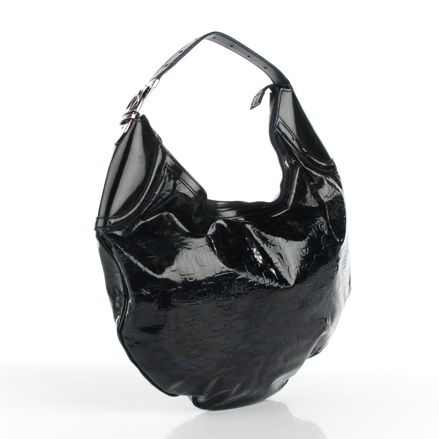 Gucci Patent Calfskin Horsebit Embossed Glam Hobo Navy 5 of 11