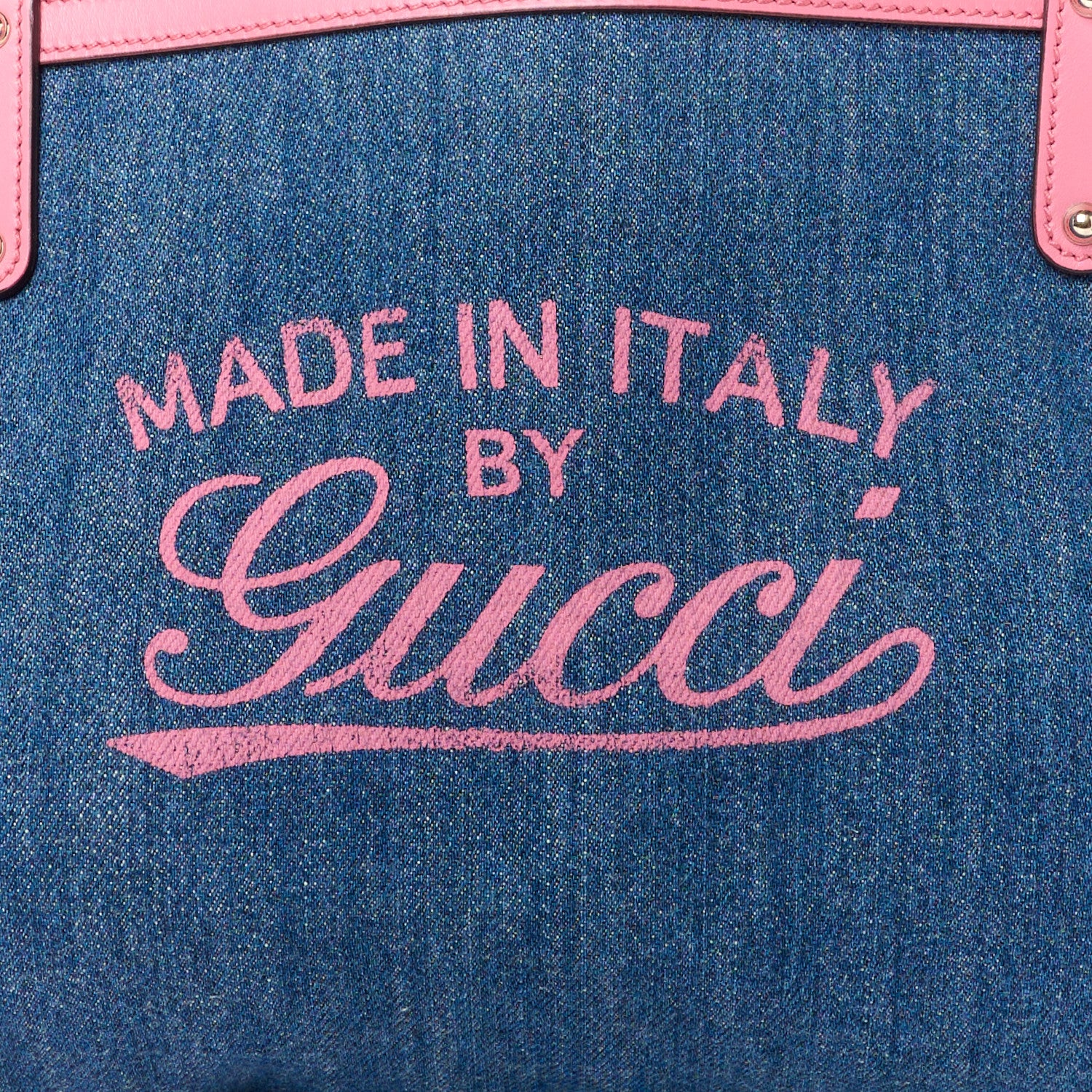 Gucci Denim Calfskin Denim Tote Pink 10 of 14