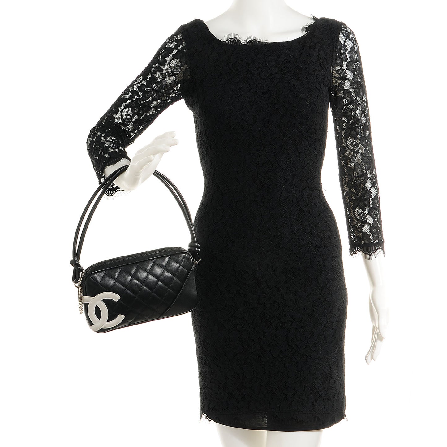 Calfskin Quilted Cambon Pochette Black White